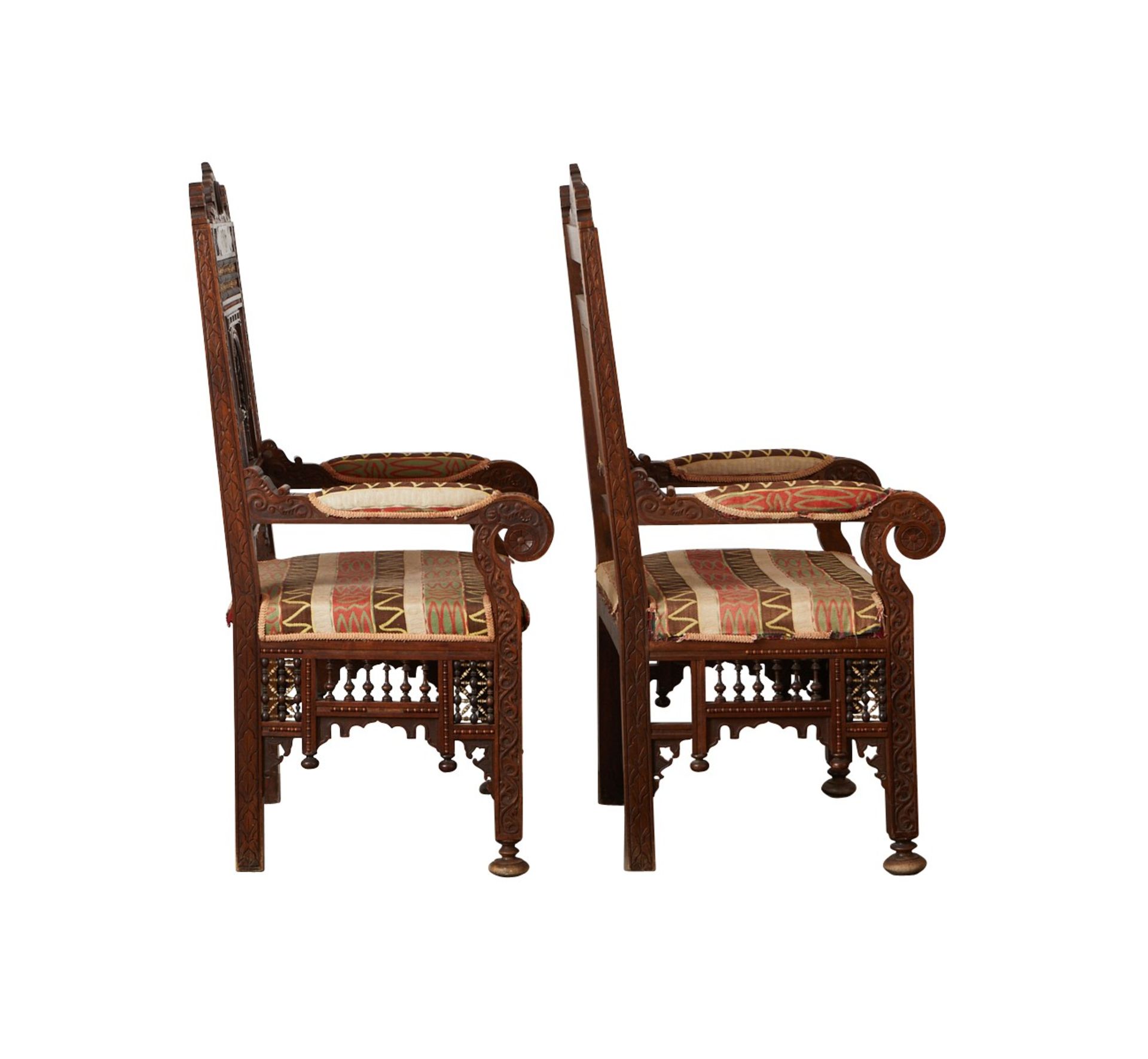 Pair of Syrian Carved Wooden Armchairs - Bild 9 aus 16