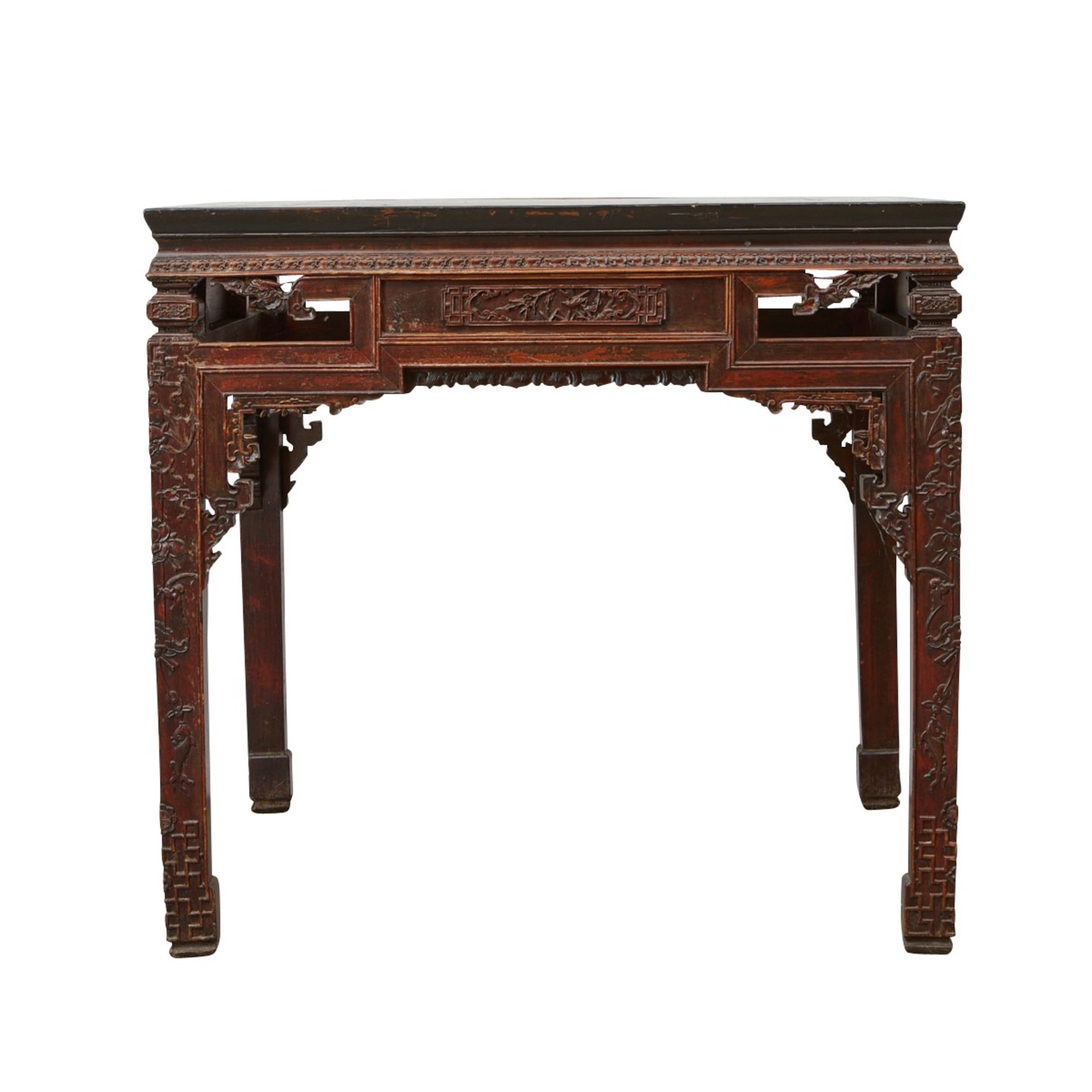 Chinese 19th c. Carved Wood Square Table - Image 8 of 11