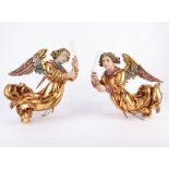 Pr Carved Polychrome Angels w/ Candles