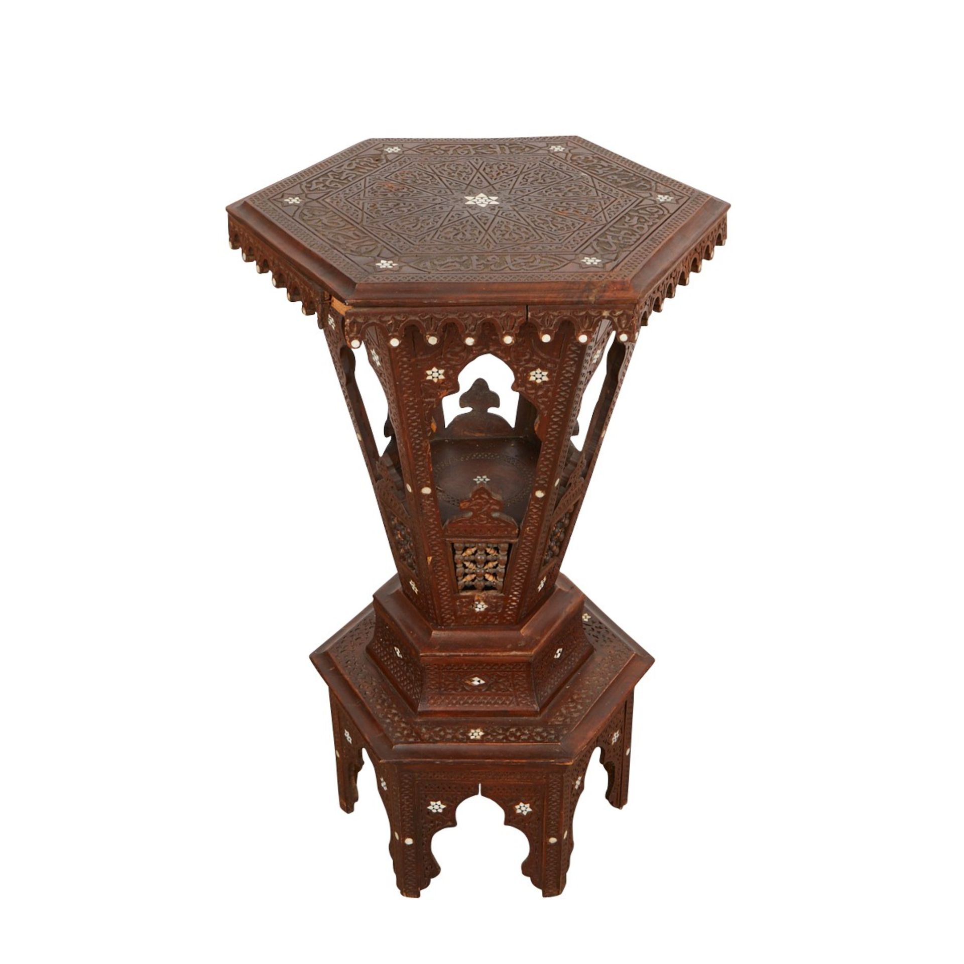 Syrian Hexagonal Mother of Pearl Inlaid Side Table - Bild 4 aus 8