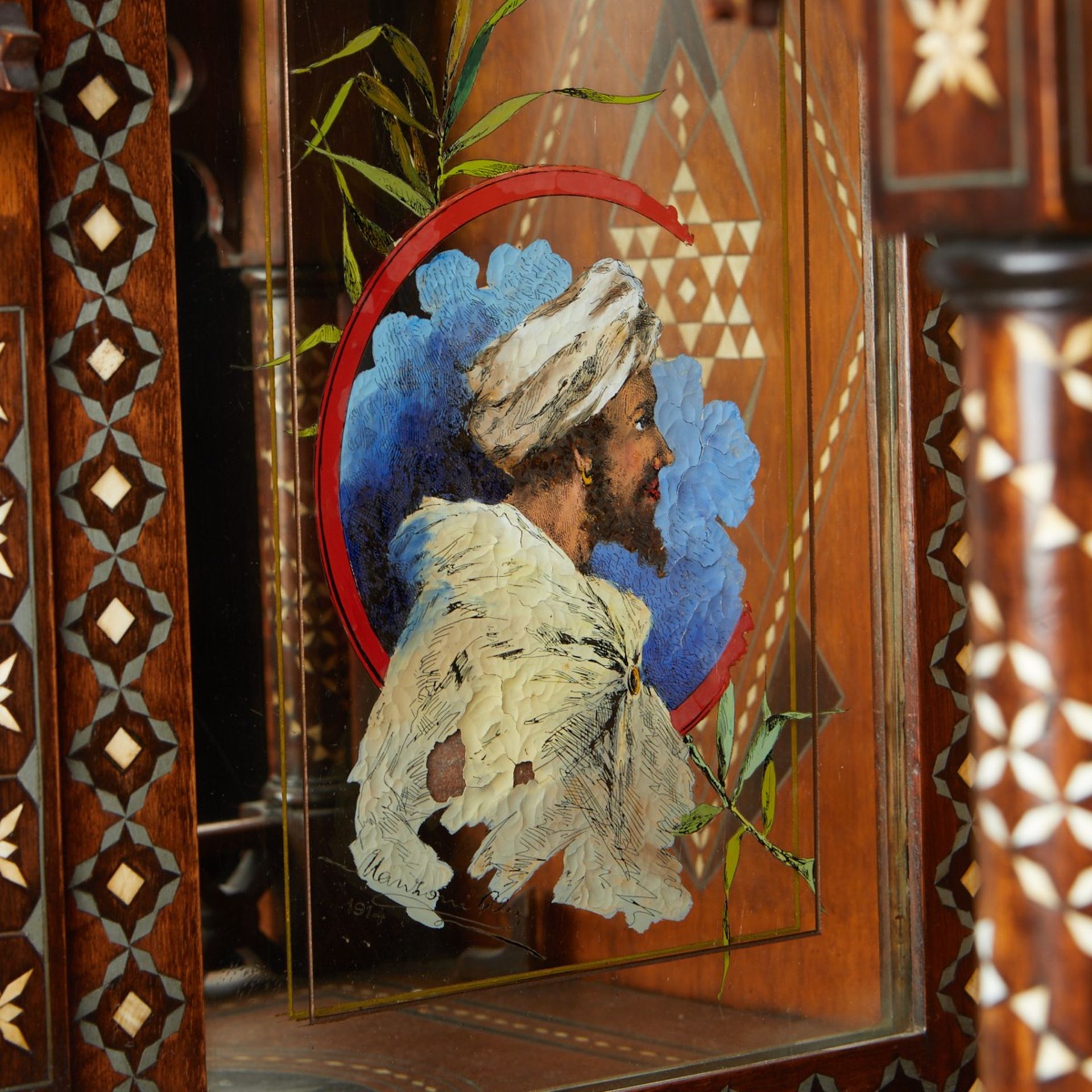 Syrian Inlaid Curio Cabinet w/ Painted Decoration - Bild 8 aus 8