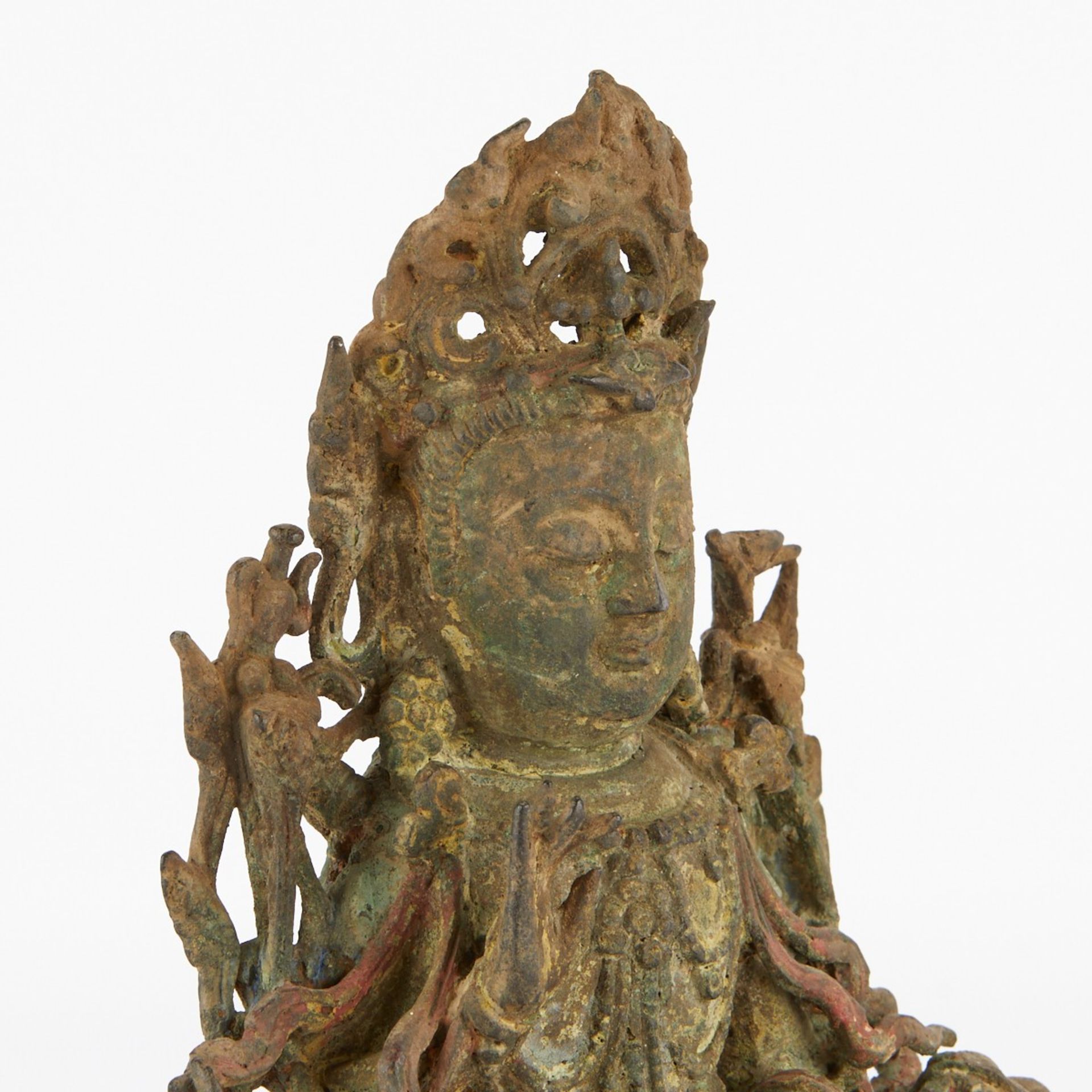 Ming or Qing Dynasty Polychrome Bronze Deity - Bild 2 aus 8