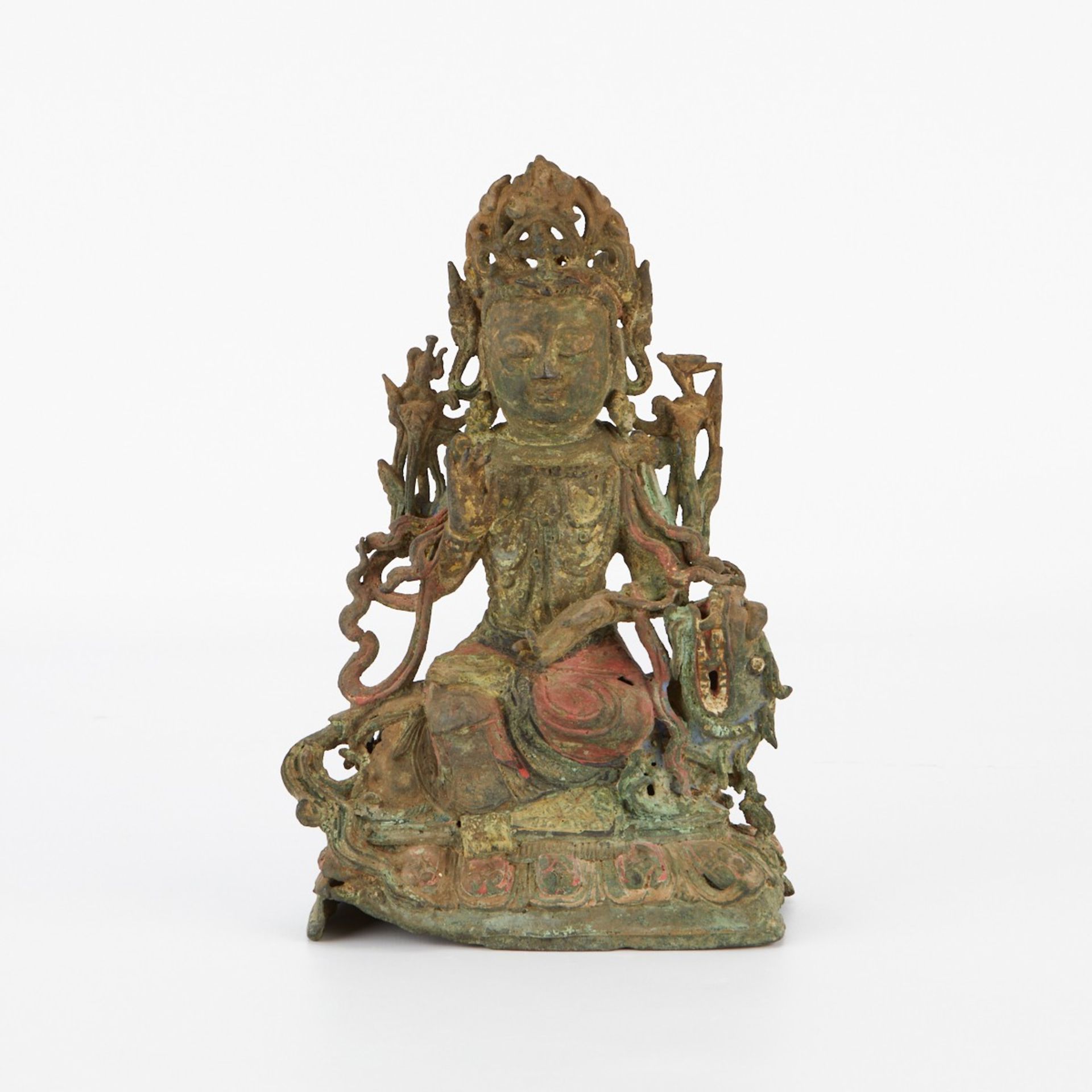 Ming or Qing Dynasty Polychrome Bronze Deity