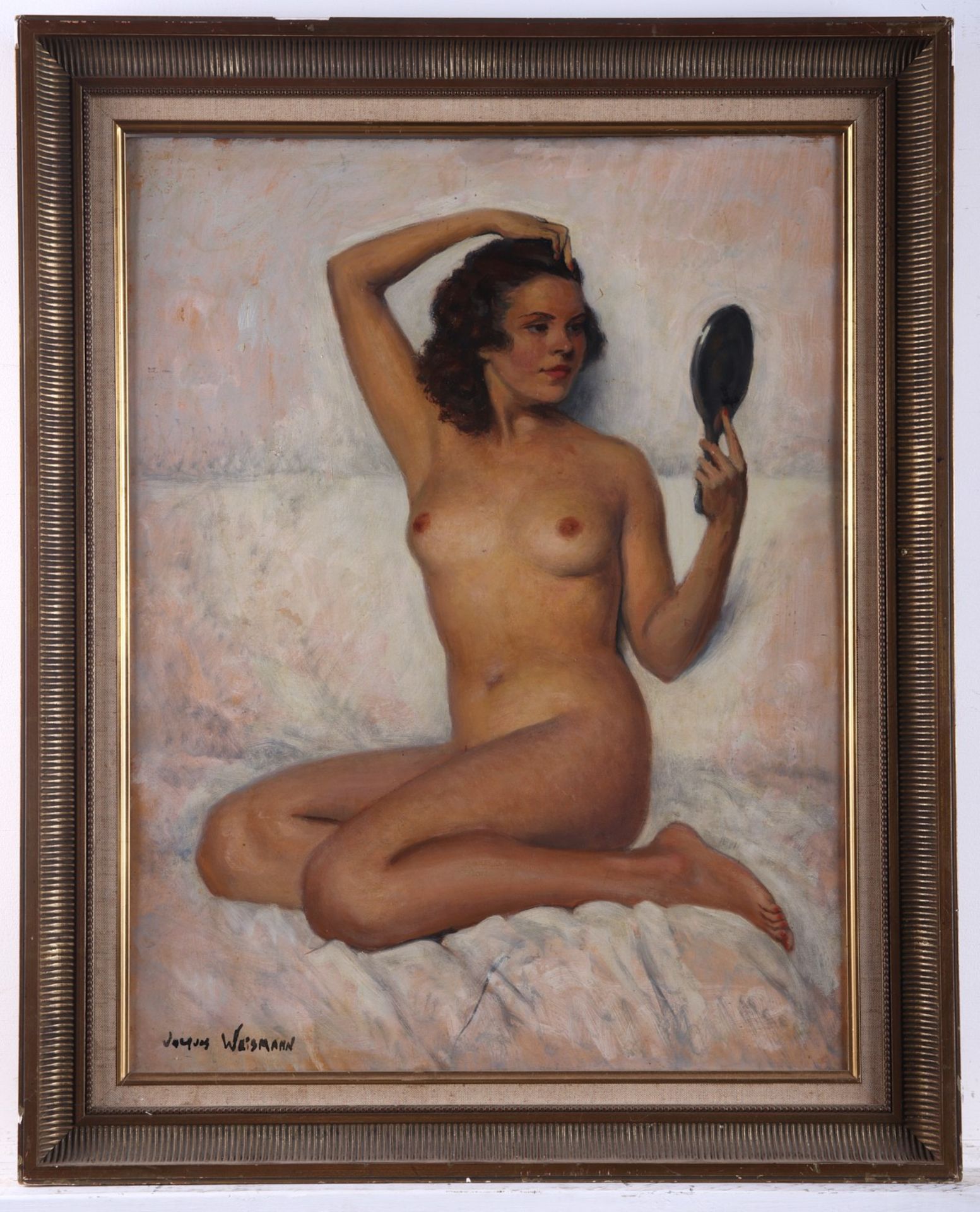 Jacques Weismann "Coquette Au Miroir" Oil on Board - Bild 2 aus 6