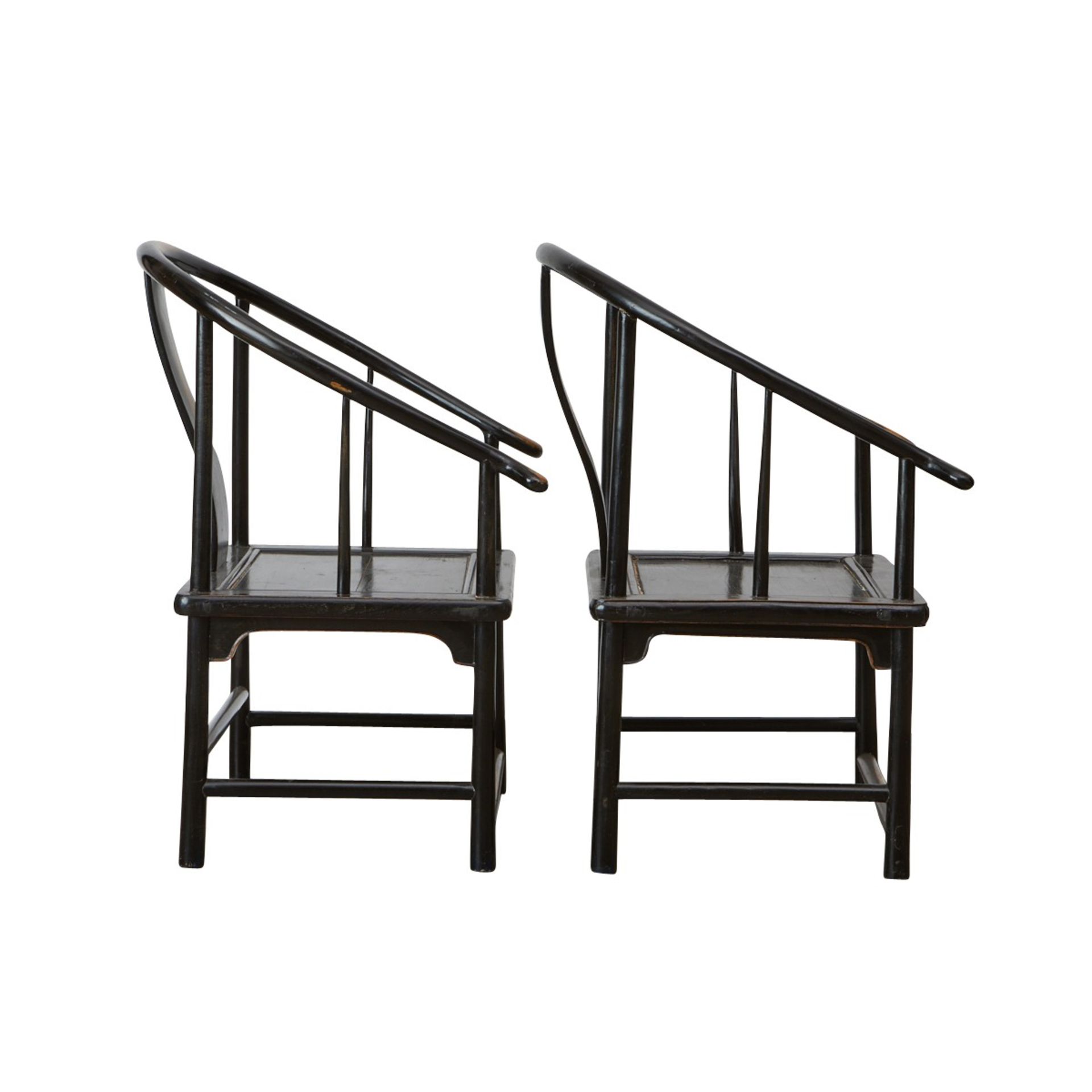 Pair Low Chinese Horseshoe-back Chairs - Image 8 of 13