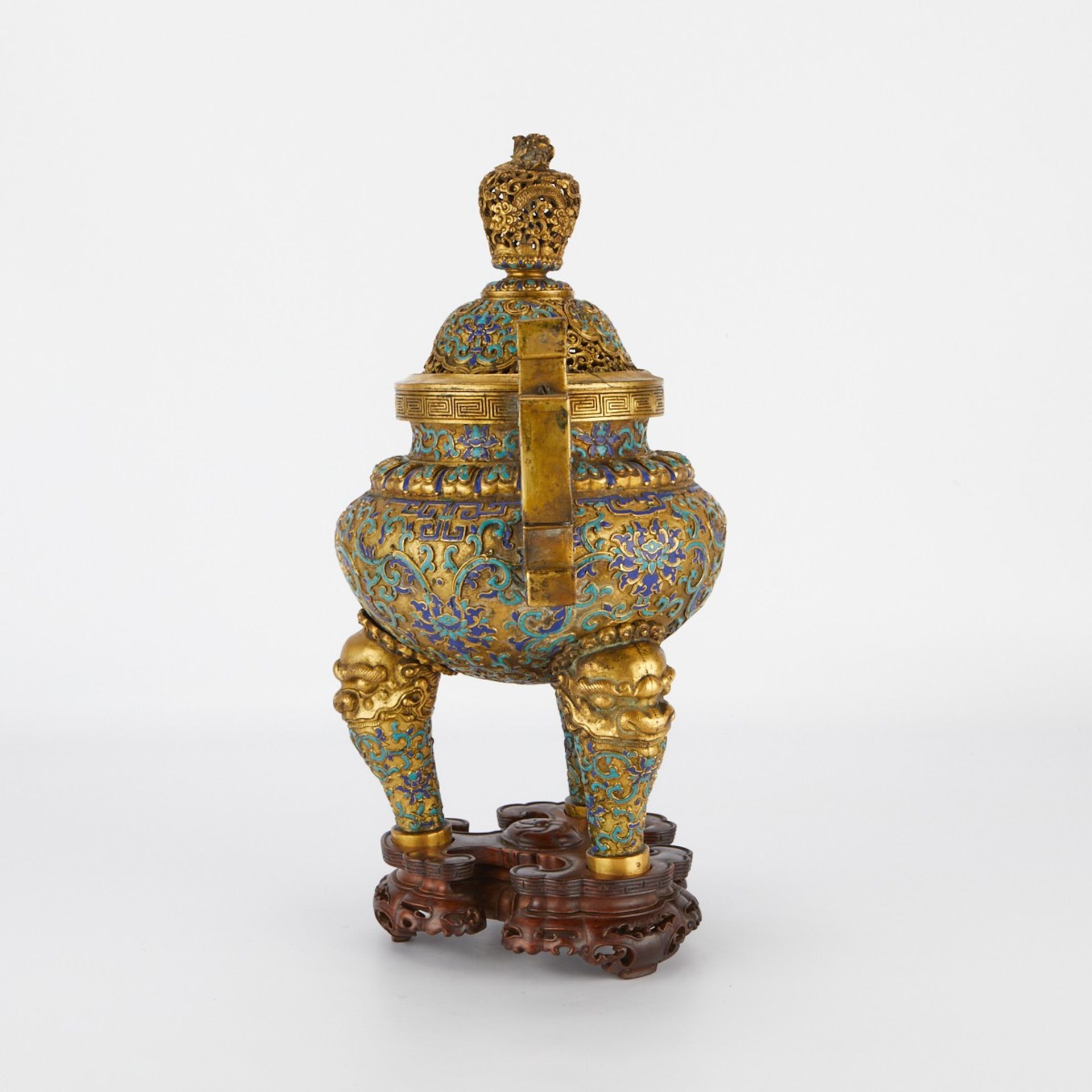 Chinese Enameled and Gilt Tripod Censer w/ Stand - Image 4 of 12