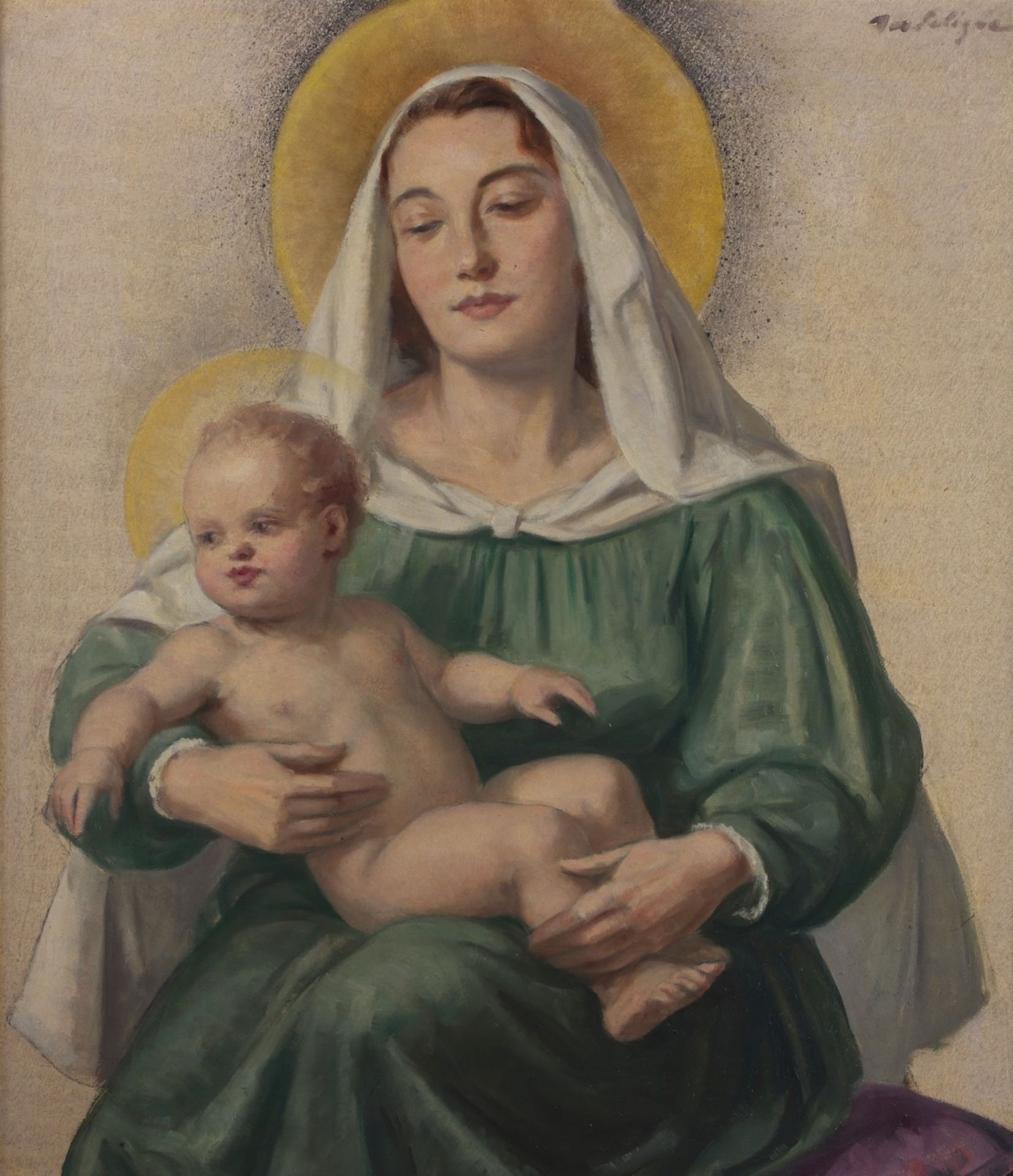 Ivo Saliger "Madonna mit Kind" Oil on Fiberboard