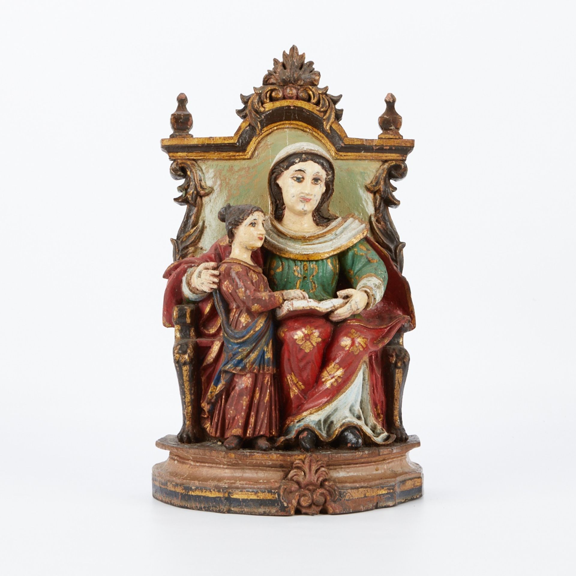 Polychrome Wood Mother & Daughter w/ Book Santos