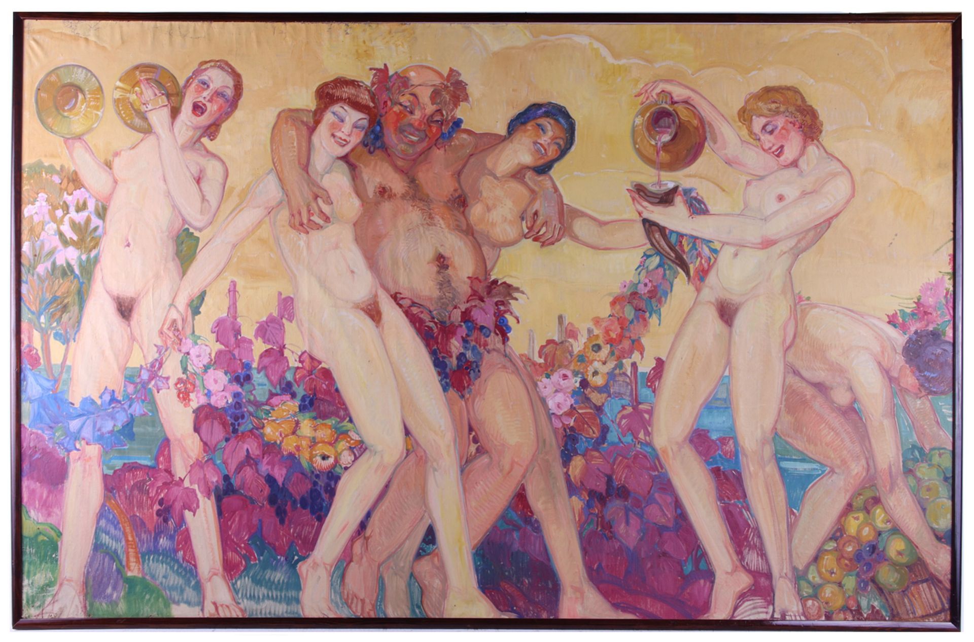 Art Deco Triptych "Bacchanalia" Oil on Canvas - Bild 2 aus 12