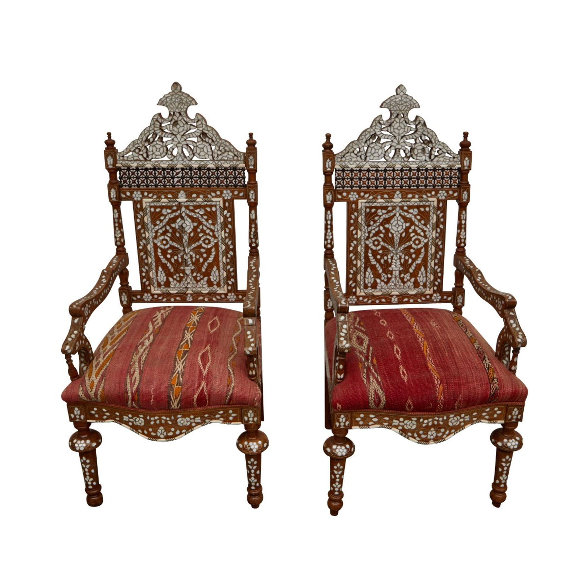 Pair of Syrian Mother of Pearl Inlaid Armchairs - Image 5 of 7