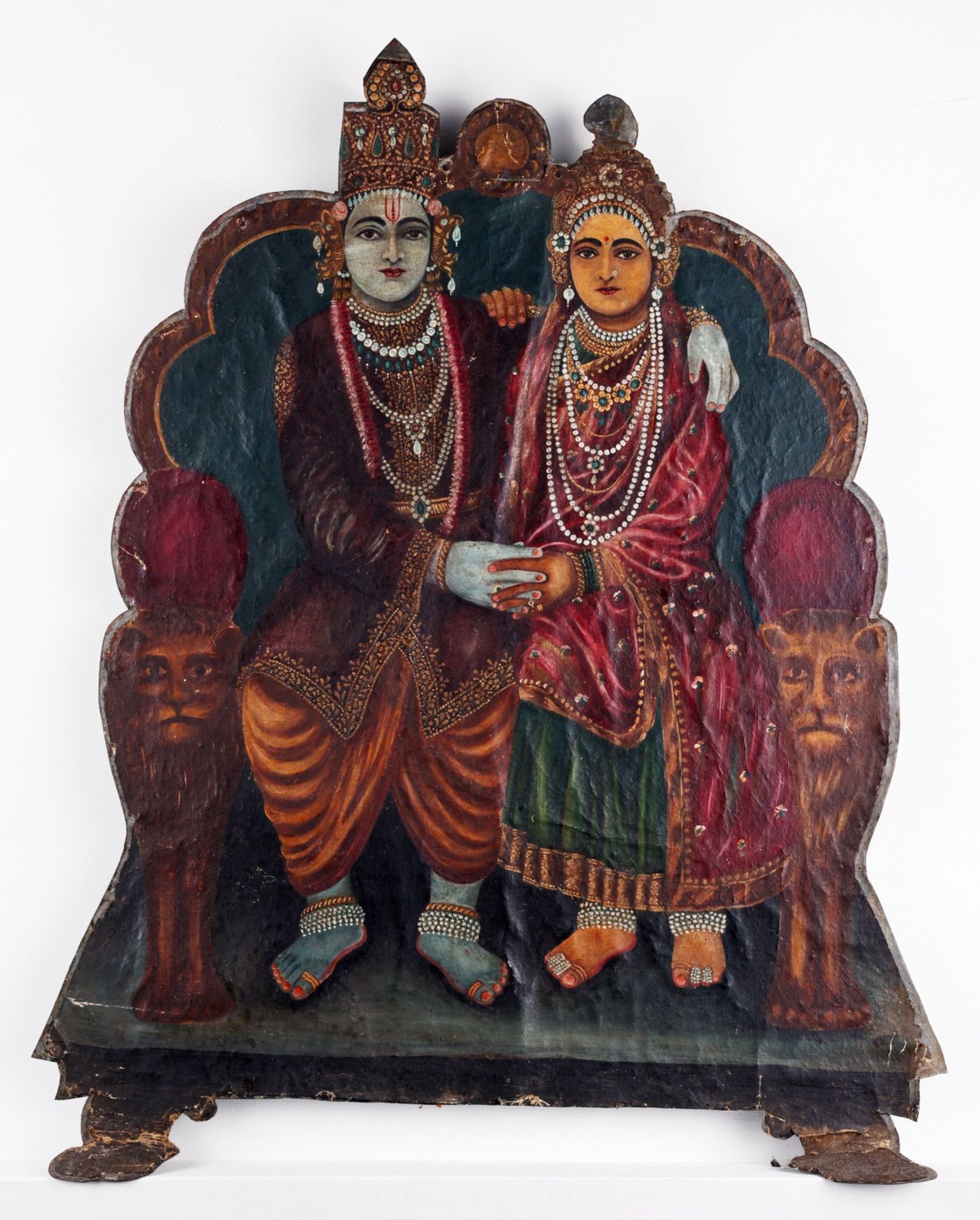 19th c. Indian Painted Panel of Ram and Sita