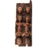African Wooden Carved Door Panel w/ Heads