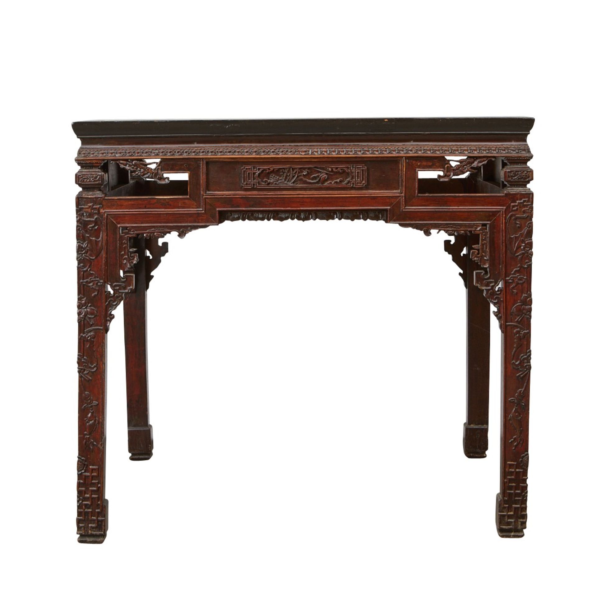 Chinese 19th c. Carved Wood Square Table - Image 6 of 11