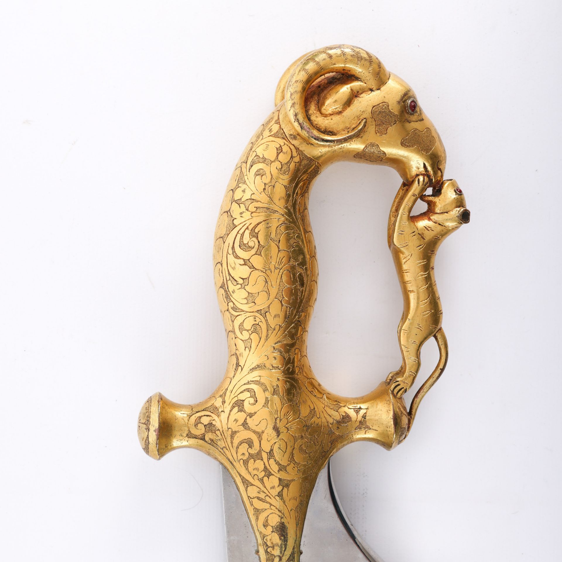 19th c. Mughal Handle w/ Ram's Head and Tiger