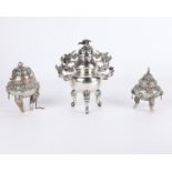 3 Silver Chinese Export Tripod Censers