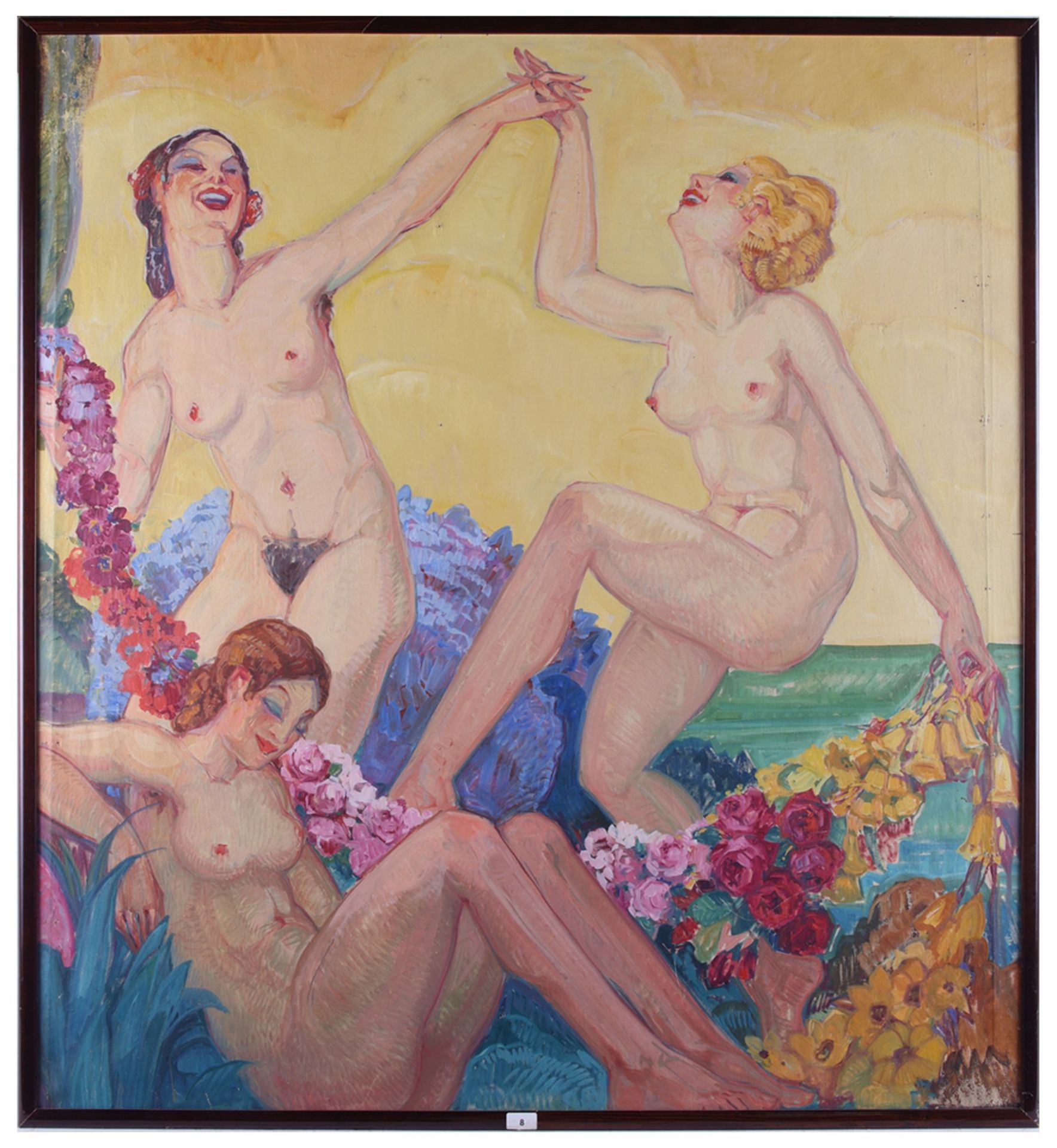 Art Deco Triptych "Bacchanalia" Oil on Canvas - Bild 6 aus 12