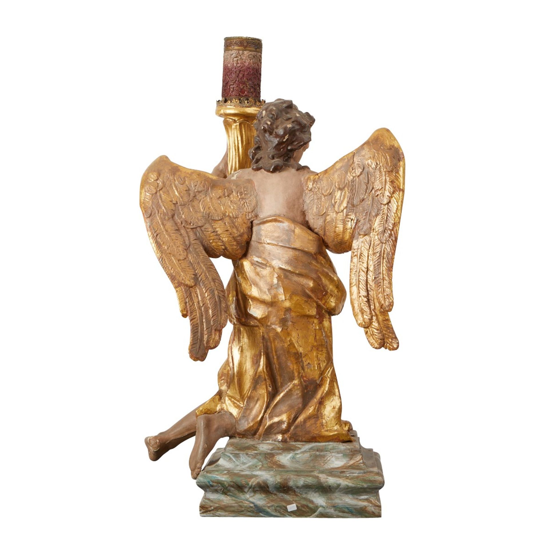 19th c. Gilt Gesso Angel w/ Candle - Image 3 of 8