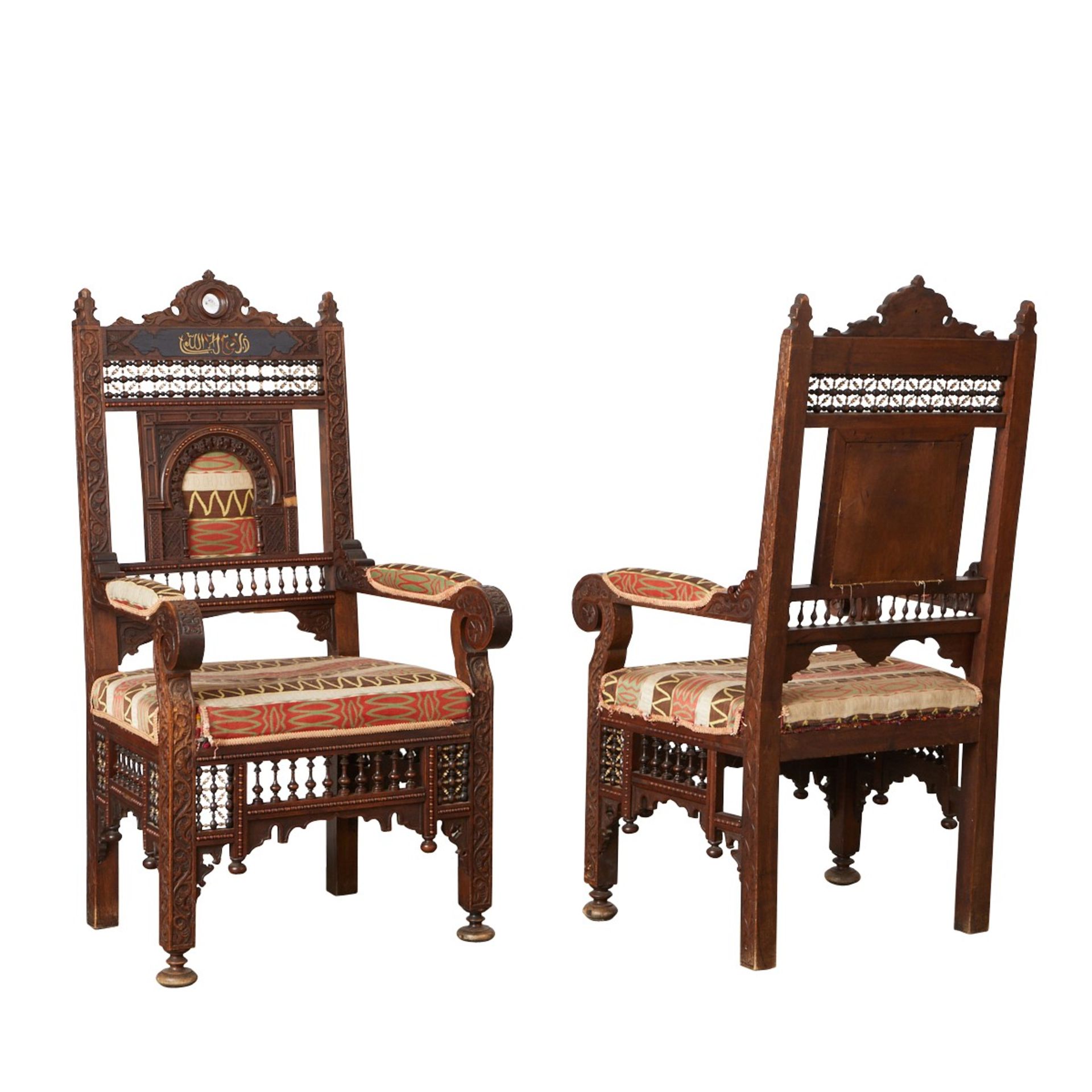 Pair of Syrian Carved Wooden Armchairs - Bild 2 aus 16