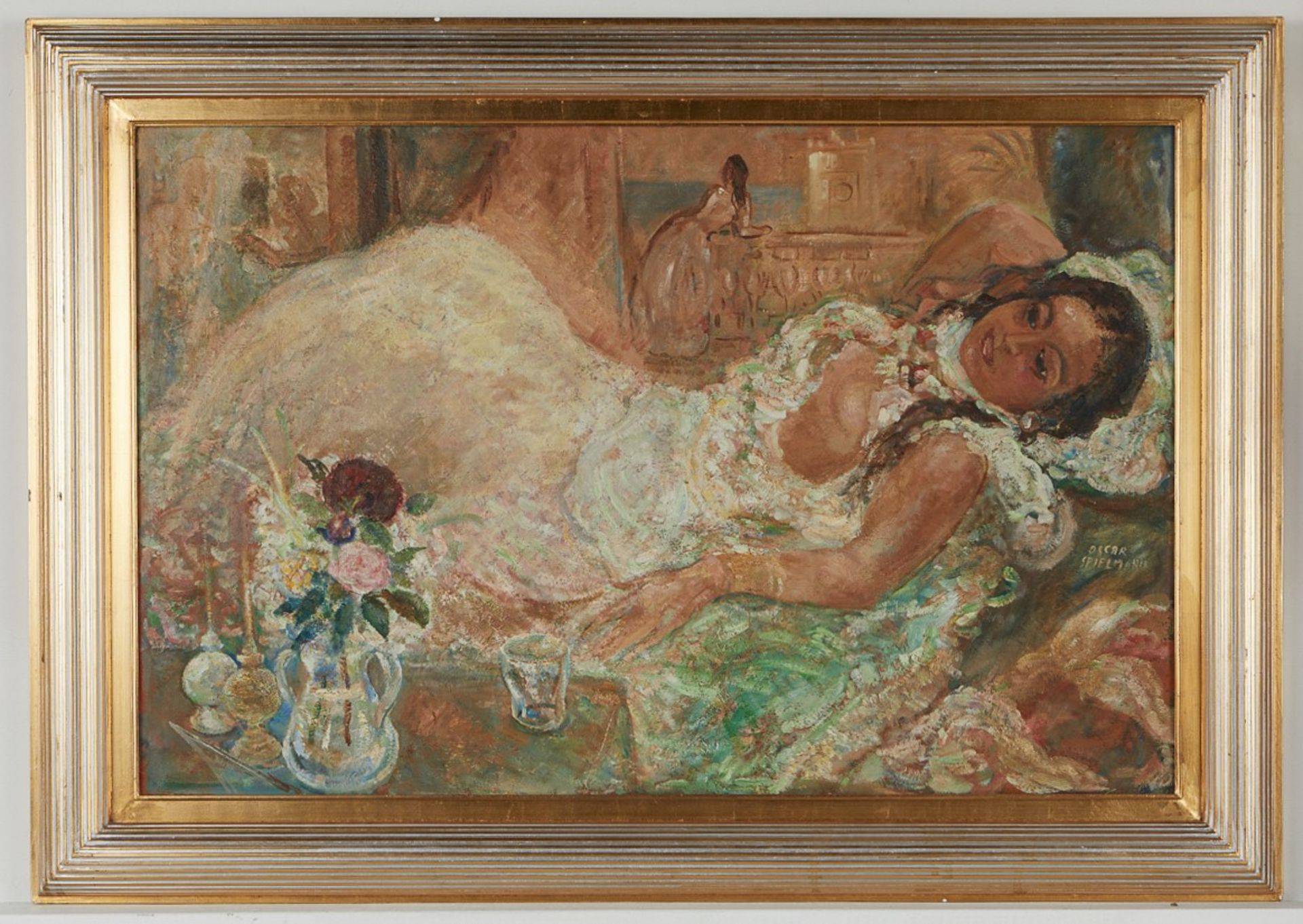 Oskar Spielmann Reclining Lady Oil on Board