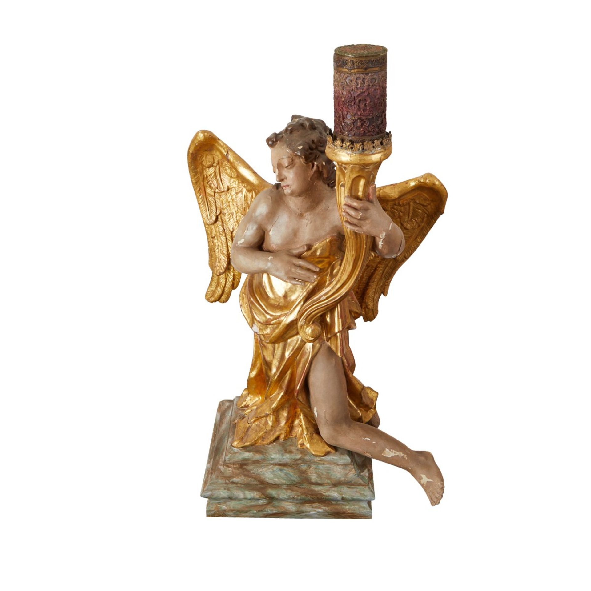 19th c. Gilt Gesso Angel w/ Candle - Image 5 of 8