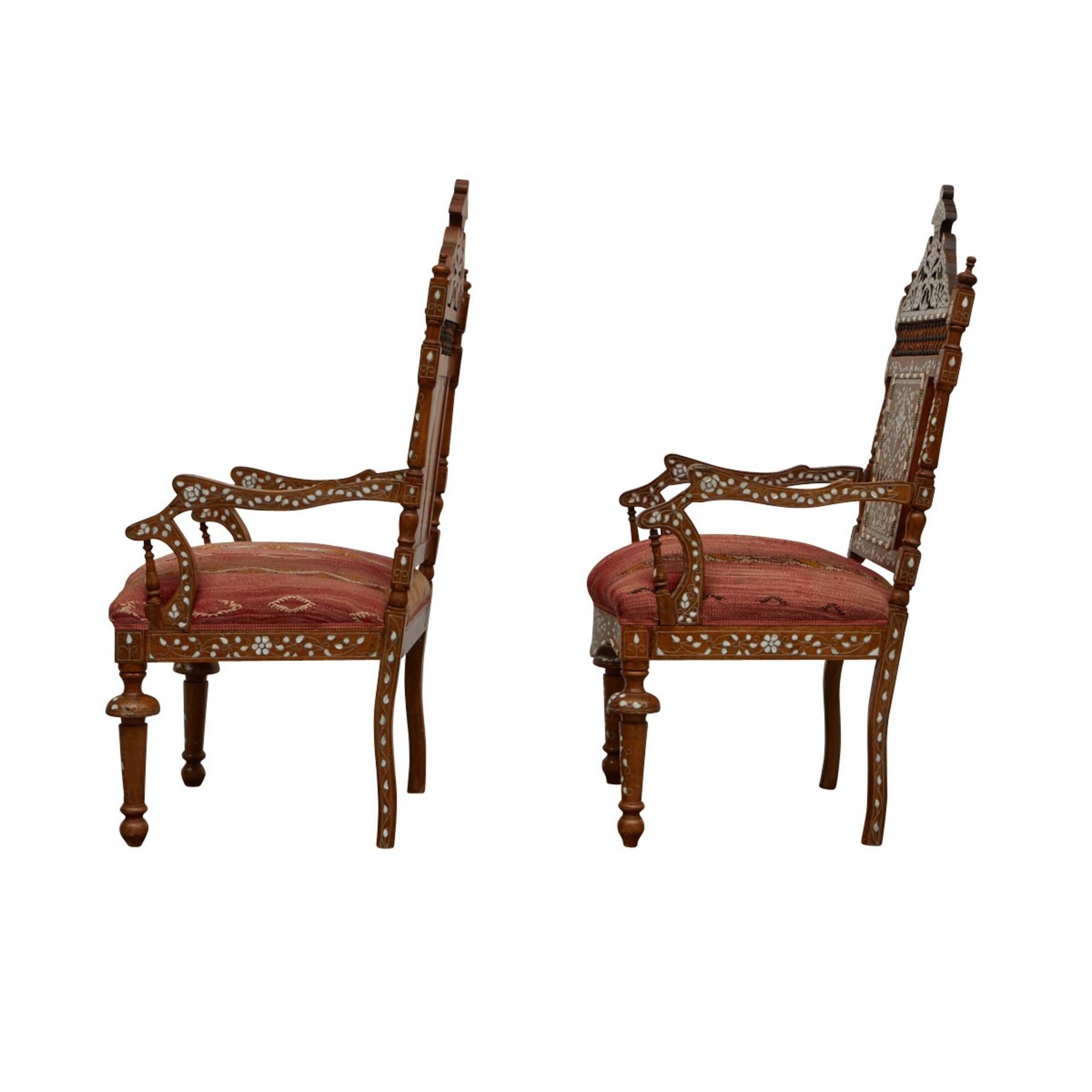 Pair of Syrian Mother of Pearl Inlaid Armchairs - Image 2 of 7