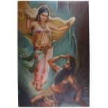 Large Hindu Oil on Canvas Vishwamitra Menaka