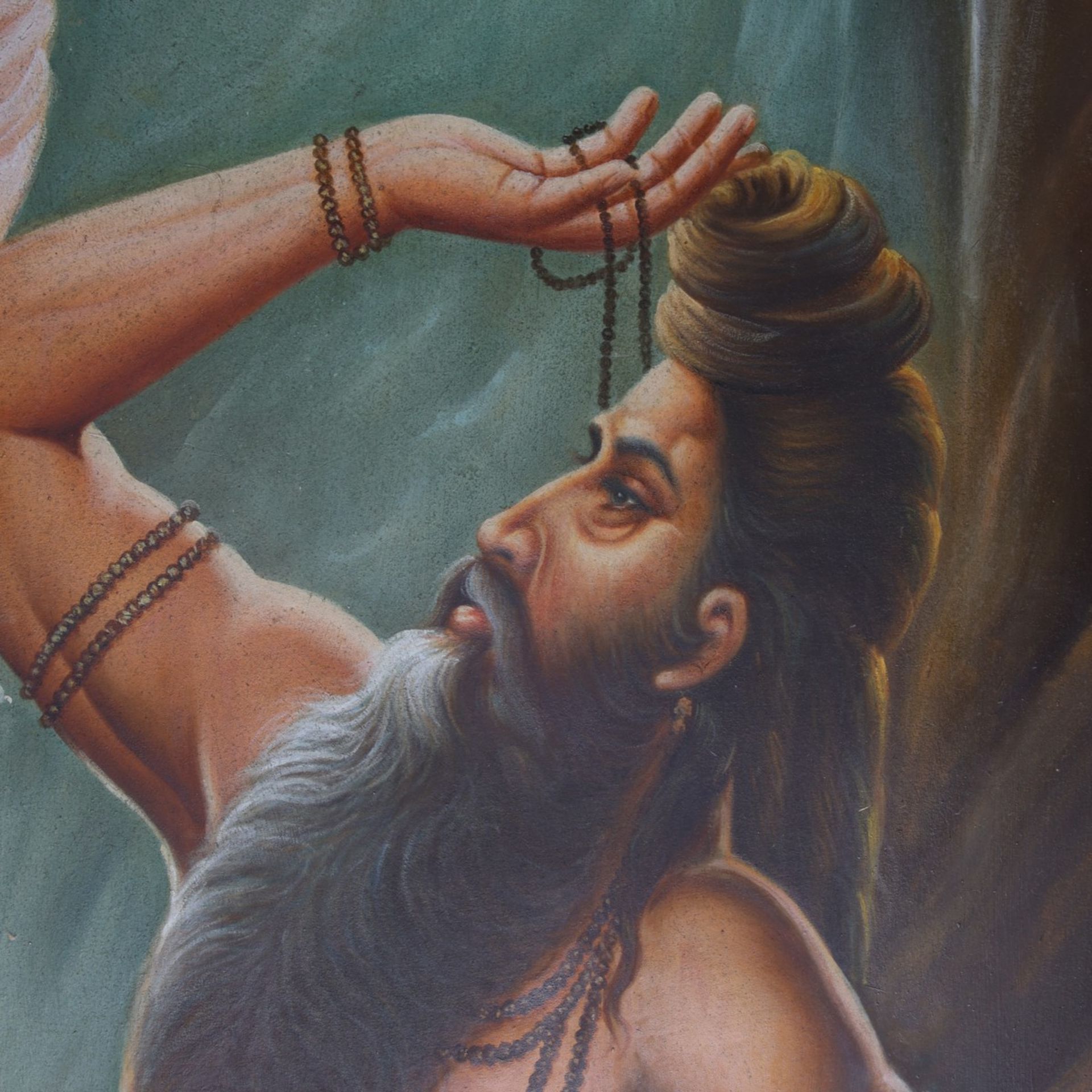 Large Hindu Oil on Canvas Vishwamitra Menaka - Bild 2 aus 4