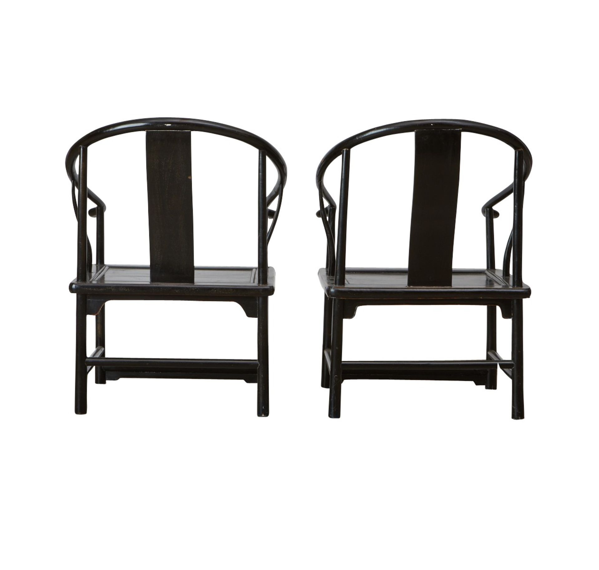 Pair Low Chinese Horseshoe-back Chairs - Image 7 of 13