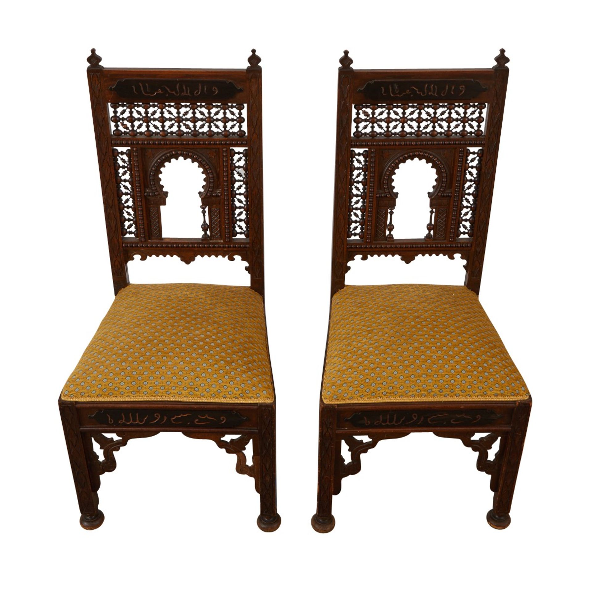Pair of Syrian Carved Wooden Chairs - Bild 6 aus 9