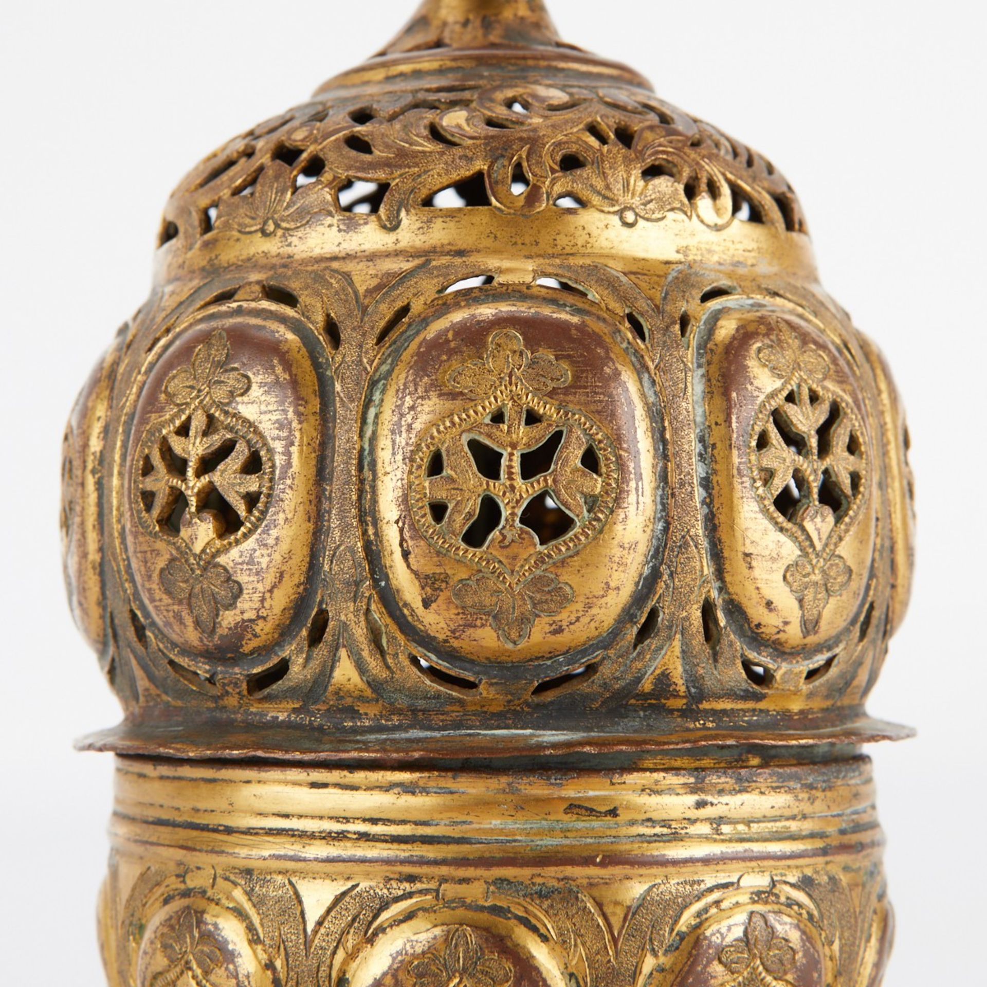 17th/18th c. Ottoman Gilt Copper Tombak Incense Burner - Image 7 of 7