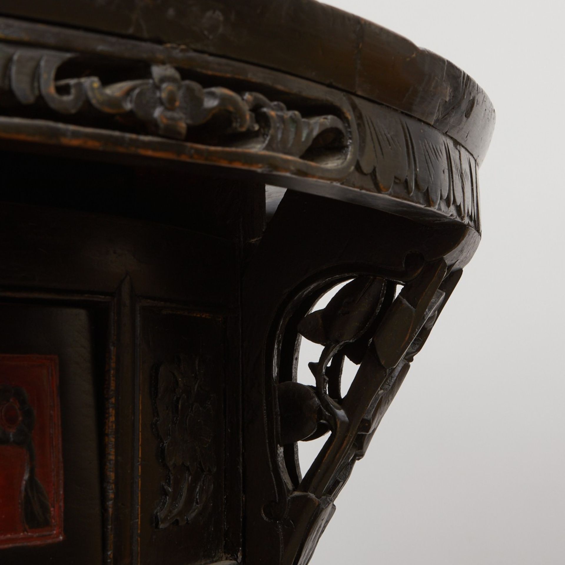 Chinese Round Carved Wood Table w/ Drawers 19th c. - Image 10 of 11
