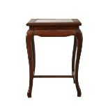 Chinese Wooden Side Table w/ Marble Inset Top