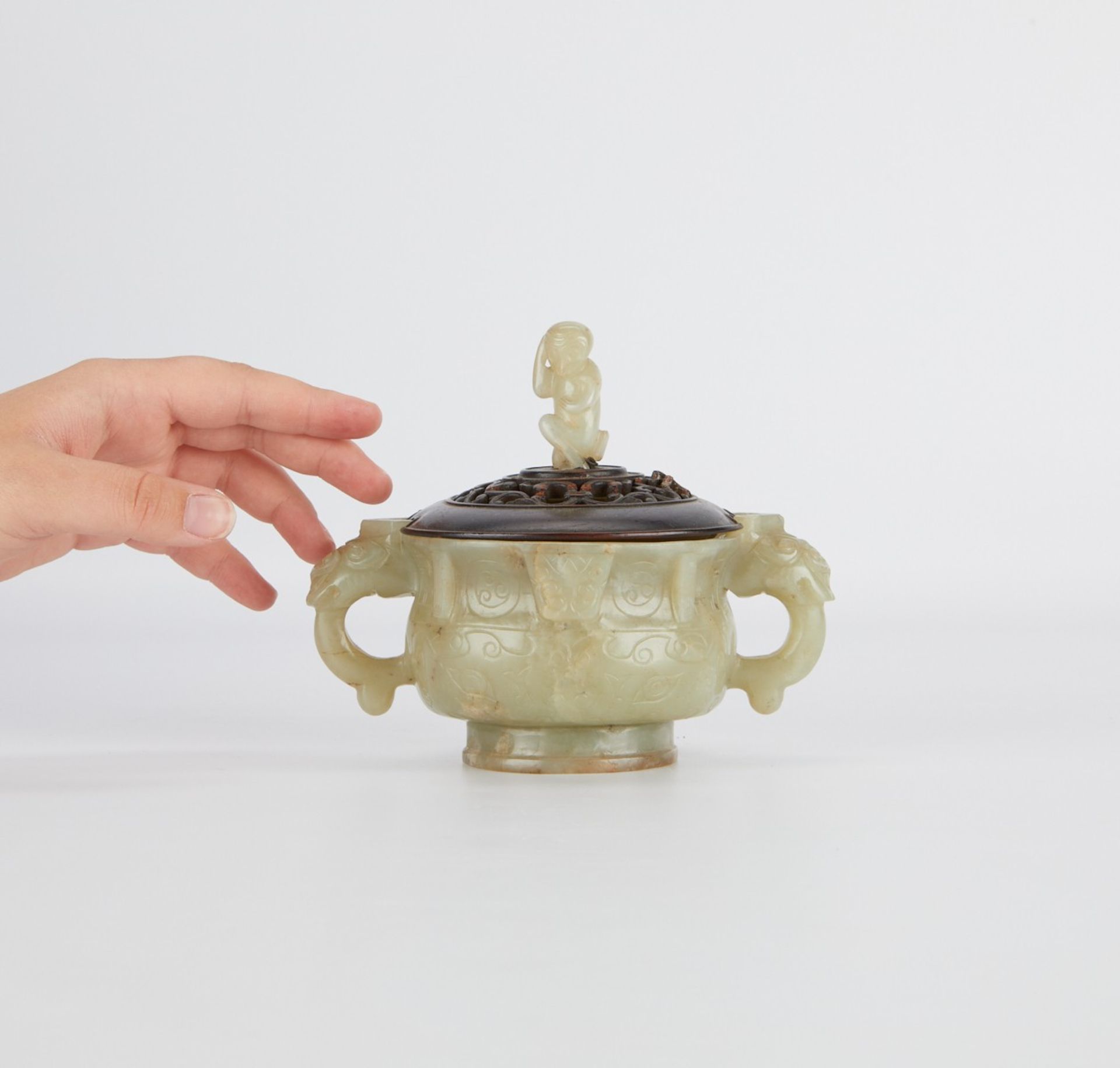 Antique Chinese Jade Censer w/ Wooden Lid