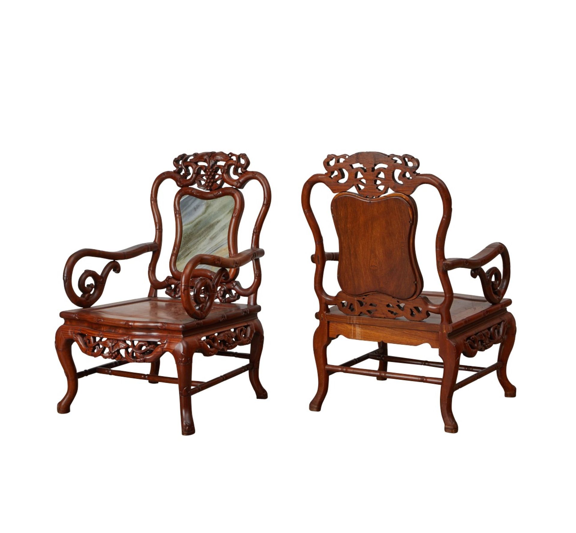 Pr Chinese Anglo Export Armchairs w/ Marble Inset - Bild 2 aus 12