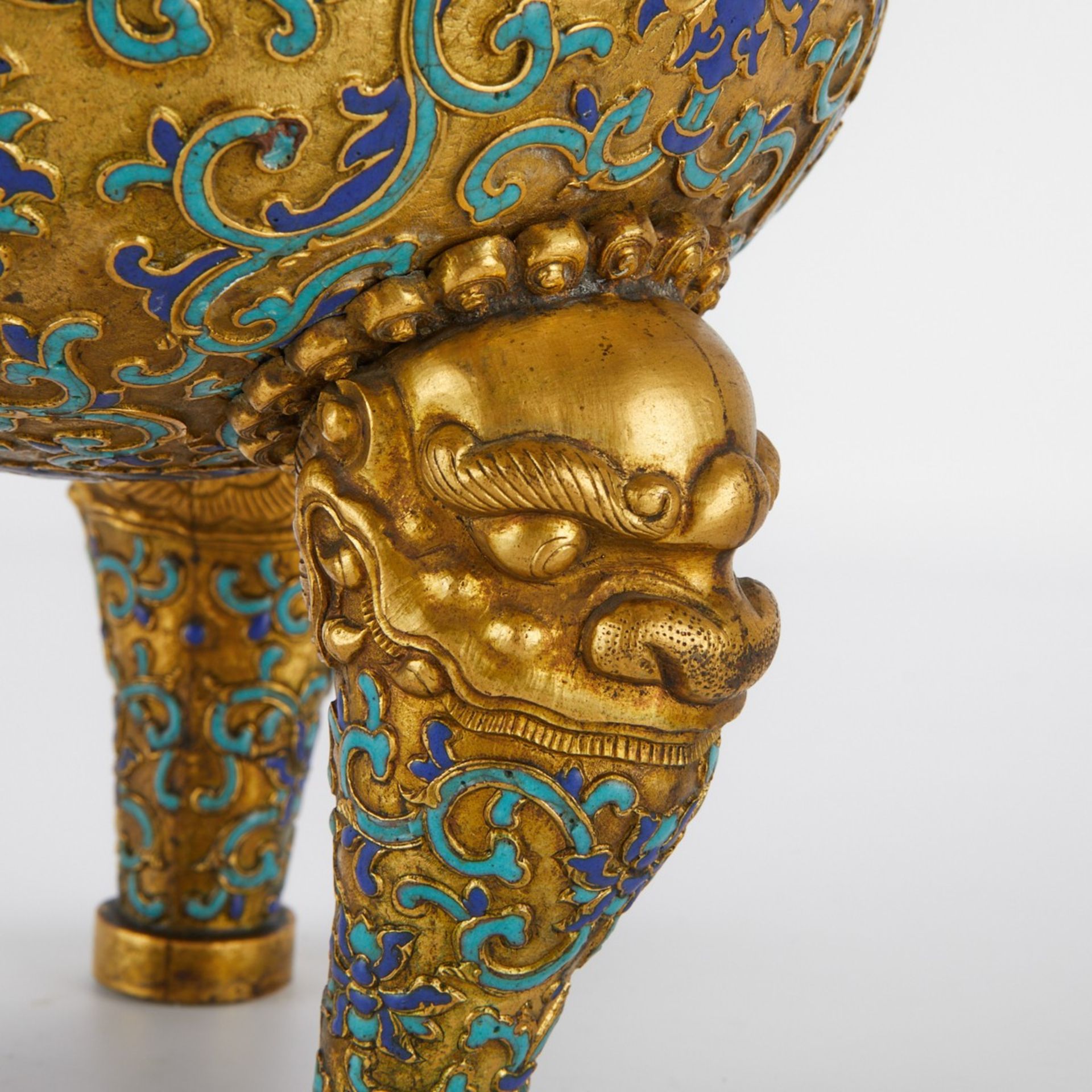 Chinese Enameled and Gilt Tripod Censer w/ Stand - Image 11 of 12