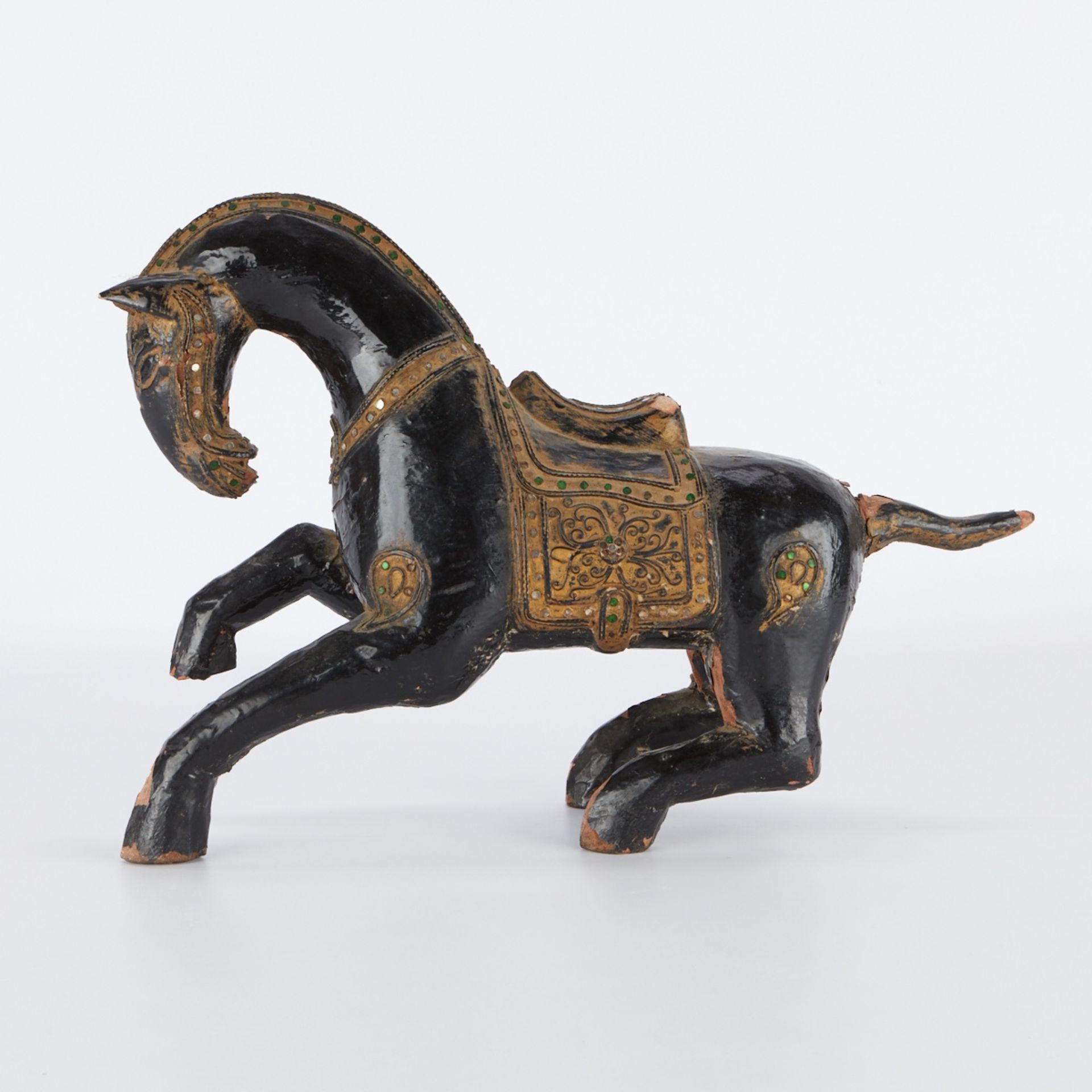 Thai Lacquered and Polychrome Wood Horse - Image 3 of 8