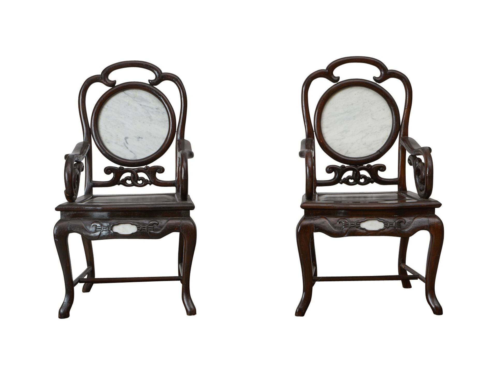 Pr: Chinese Hardwood Chairs w/ Marble Inset - Bild 2 aus 13