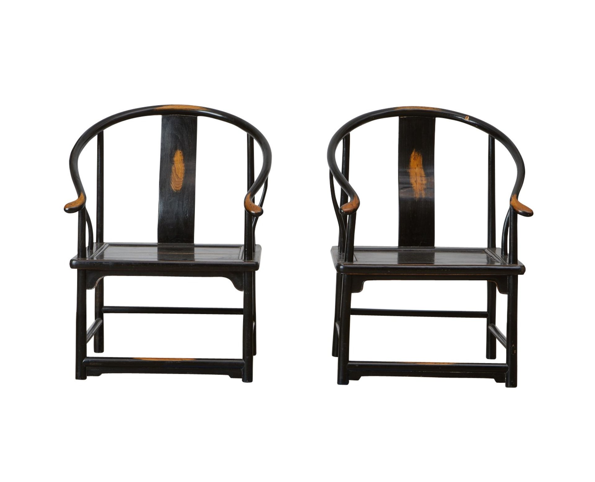 Pair Low Chinese Horseshoe-back Chairs - Image 4 of 13