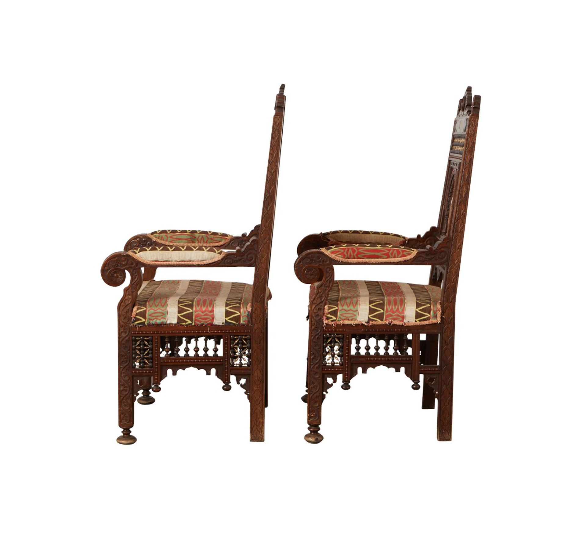 Pair of Syrian Carved Wooden Armchairs - Bild 6 aus 16