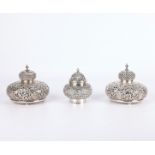 Group of 3 Silver Indian Lidded Jars Potpourri