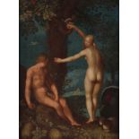Attrib. Abraham Bloemaert "Eve Gives Adam the Fruit" Oil on Panel