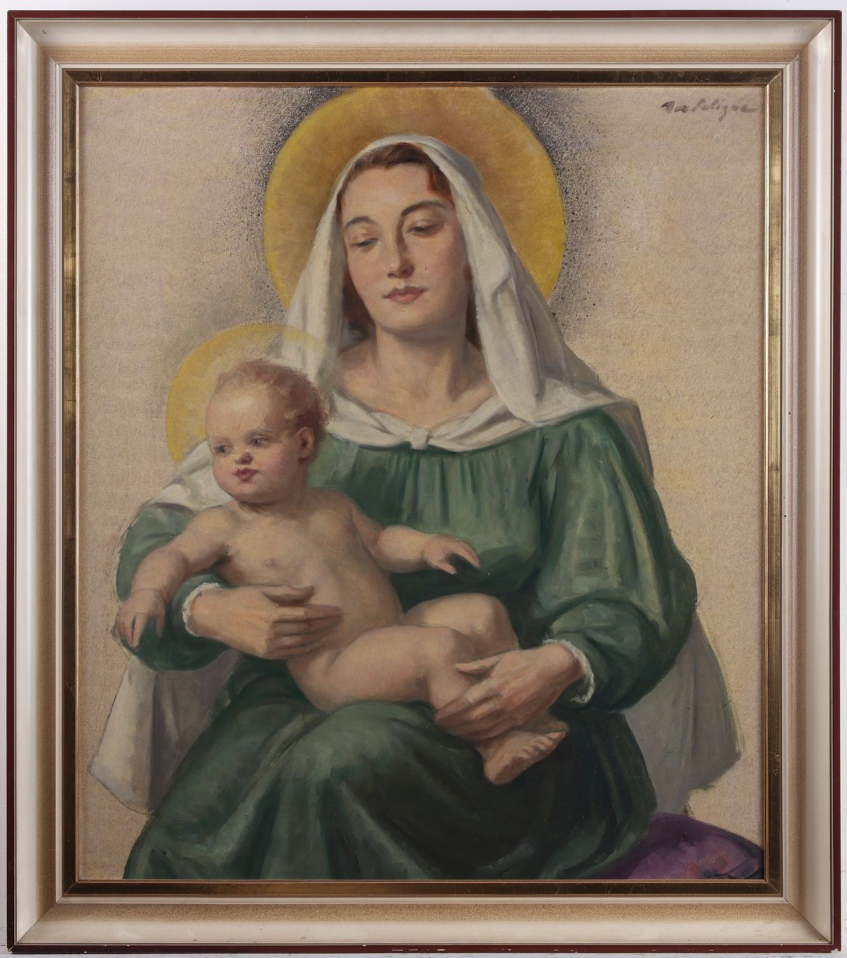 Ivo Saliger "Madonna mit Kind" Oil on Fiberboard - Bild 2 aus 5