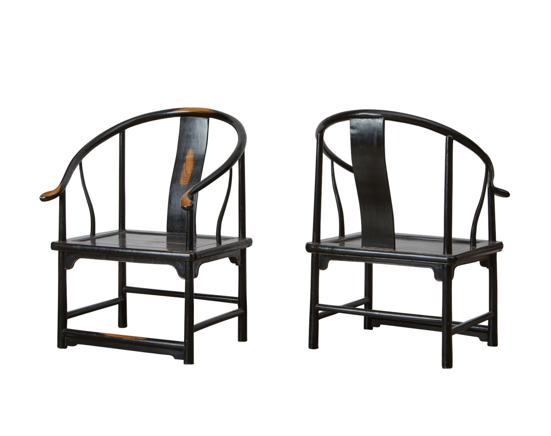 Pair Low Chinese Horseshoe-back Chairs - Image 2 of 13