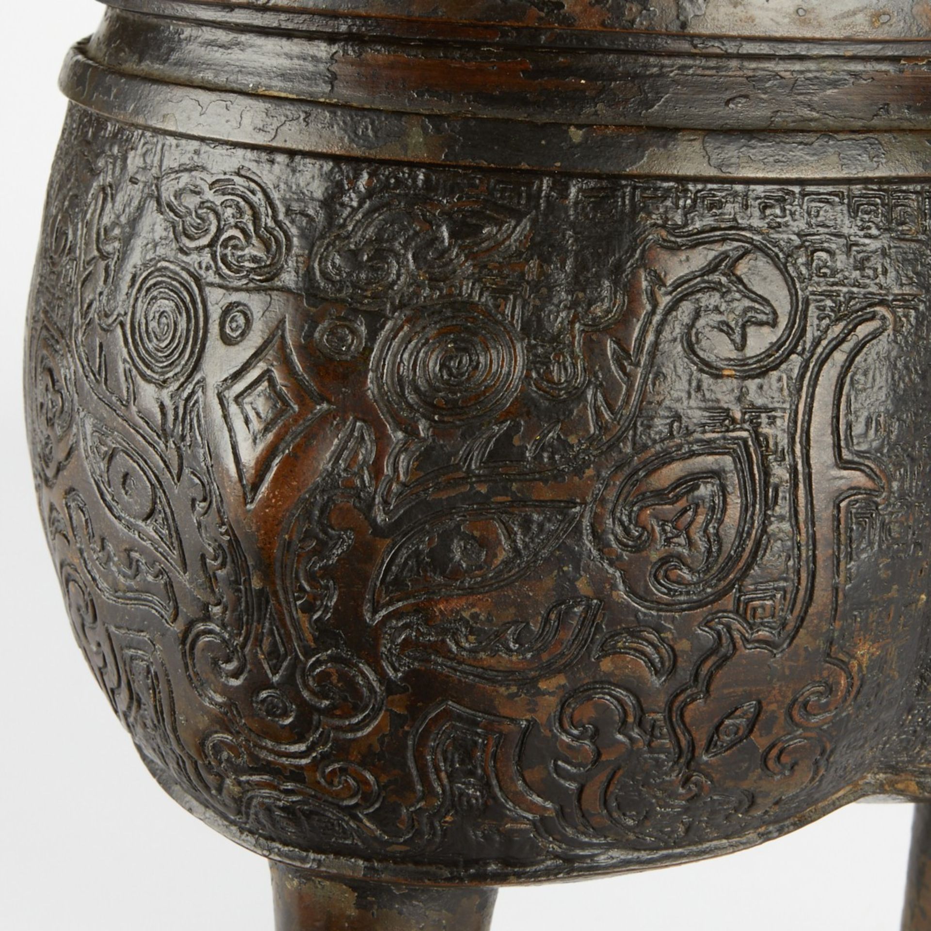 17th-18th c. Chinese Bronze Censer w/ Jade Knop - Bild 2 aus 7