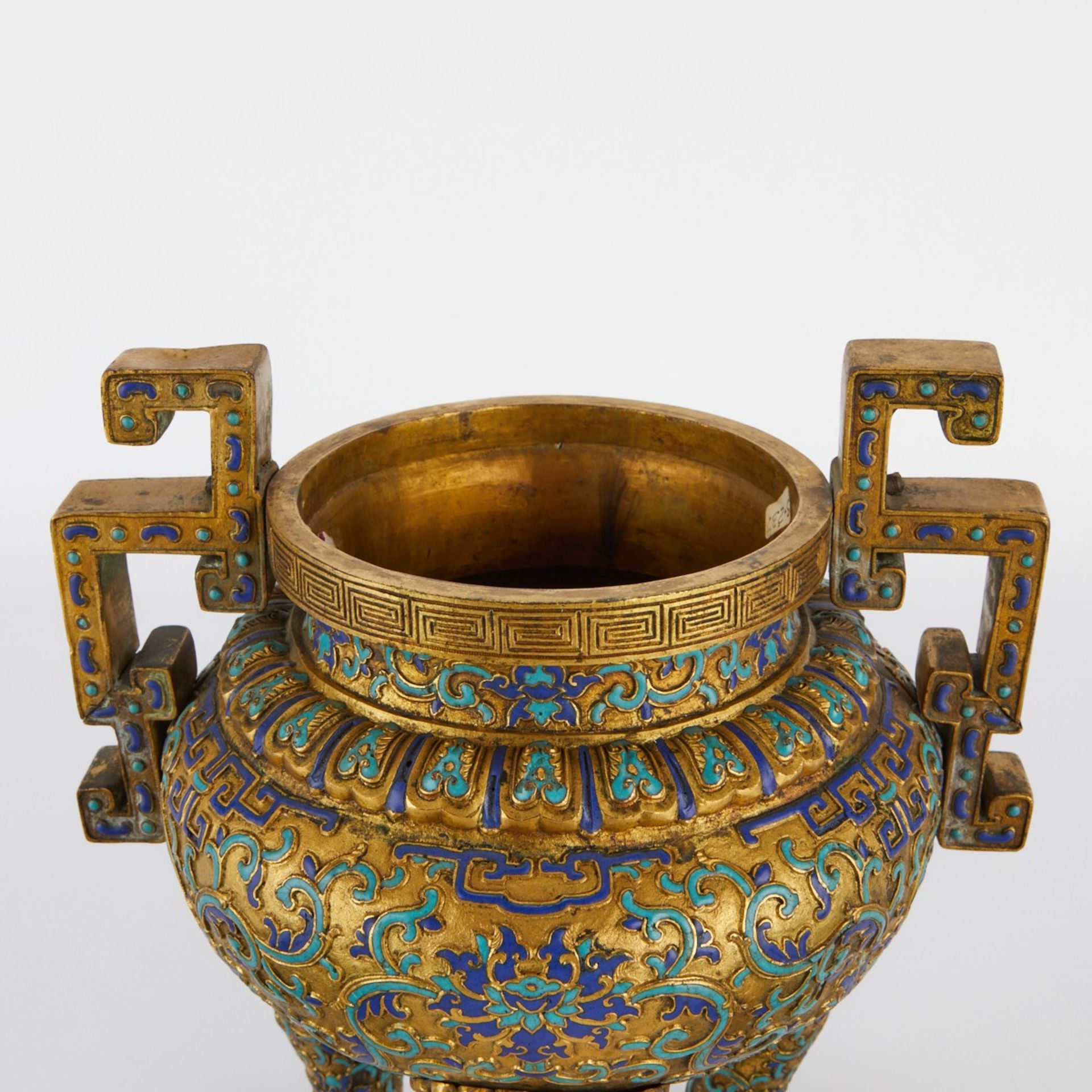 Chinese Enameled and Gilt Tripod Censer w/ Stand - Image 9 of 12