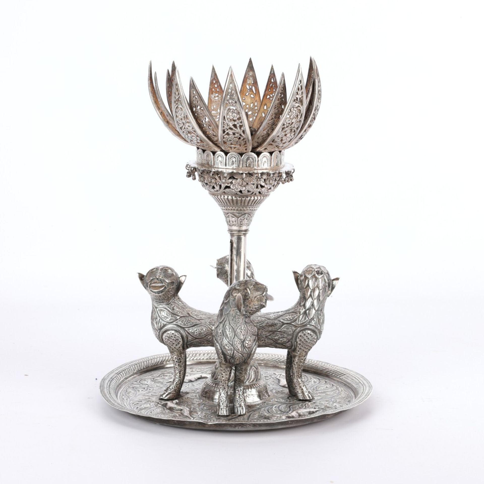 Silver Indian Lotus Incense Burner w/ Tray - Image 3 of 9