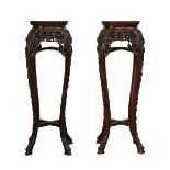 Pr Chinese Export Rosewood Stands w/ Marble Top