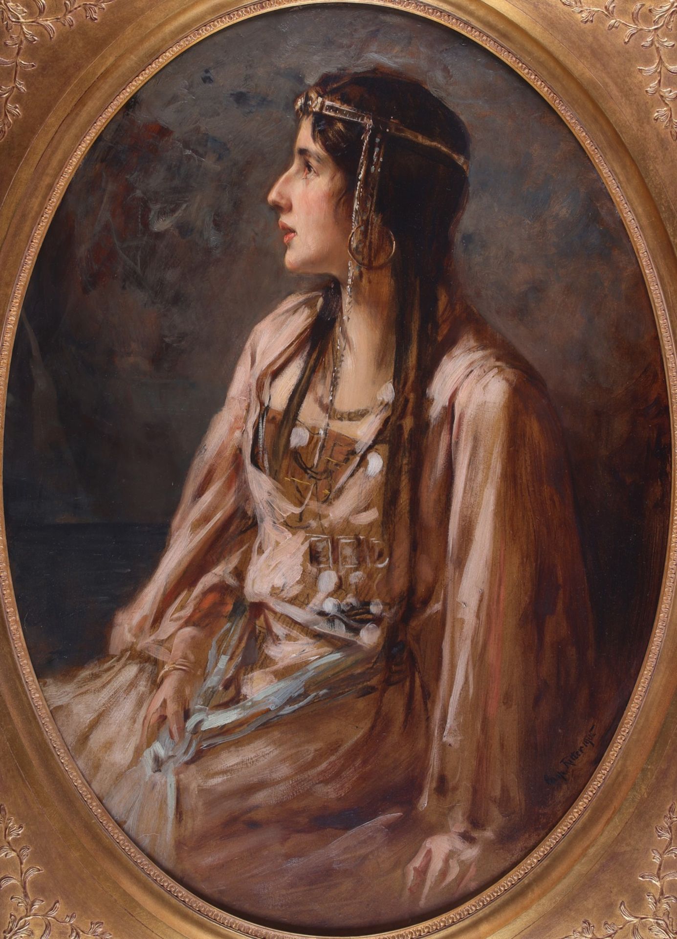 Caspar Ritter Orientalist Portrait of a Woman in Profile - Bild 2 aus 5