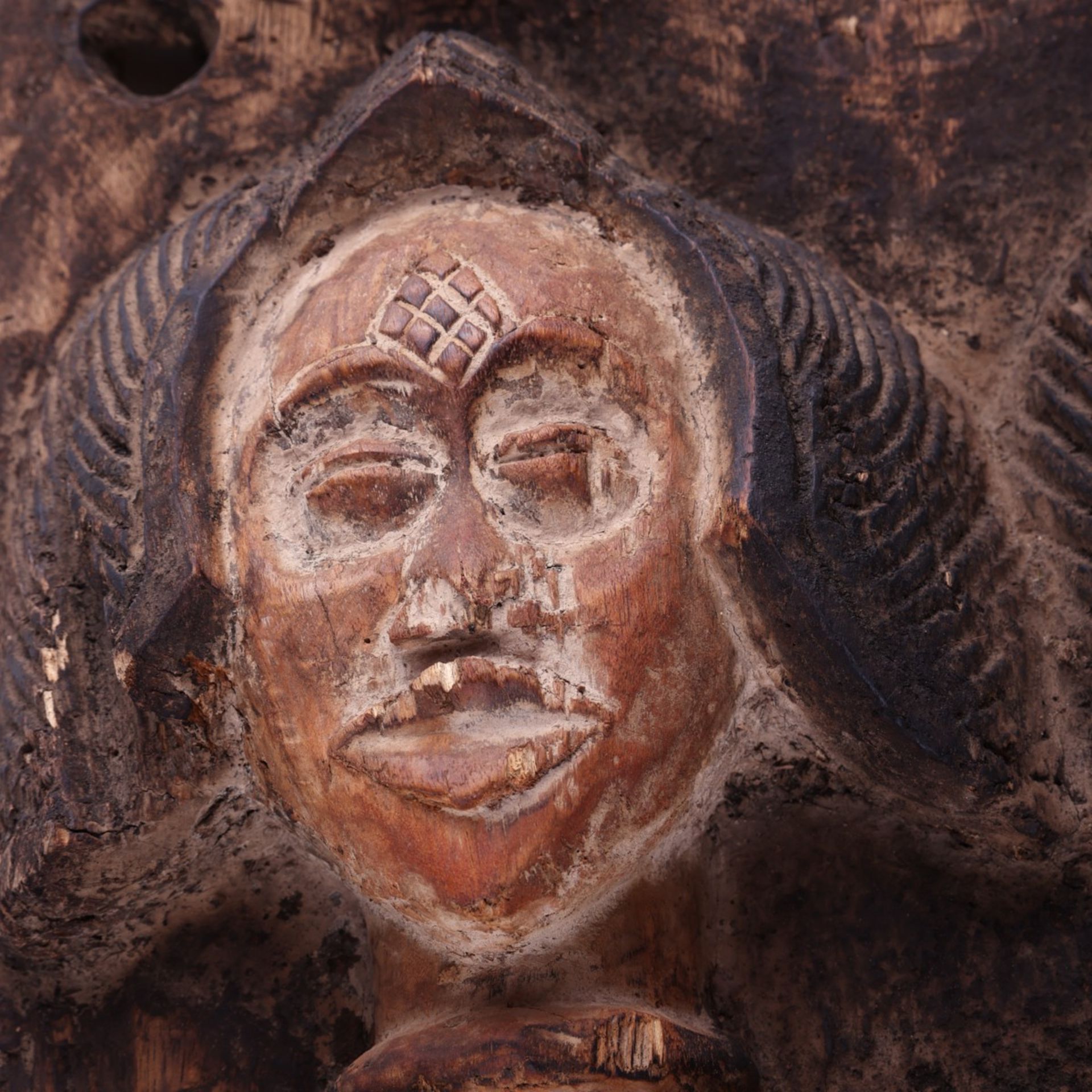 African Wooden Carved Door Panel w/ Heads - Image 6 of 11