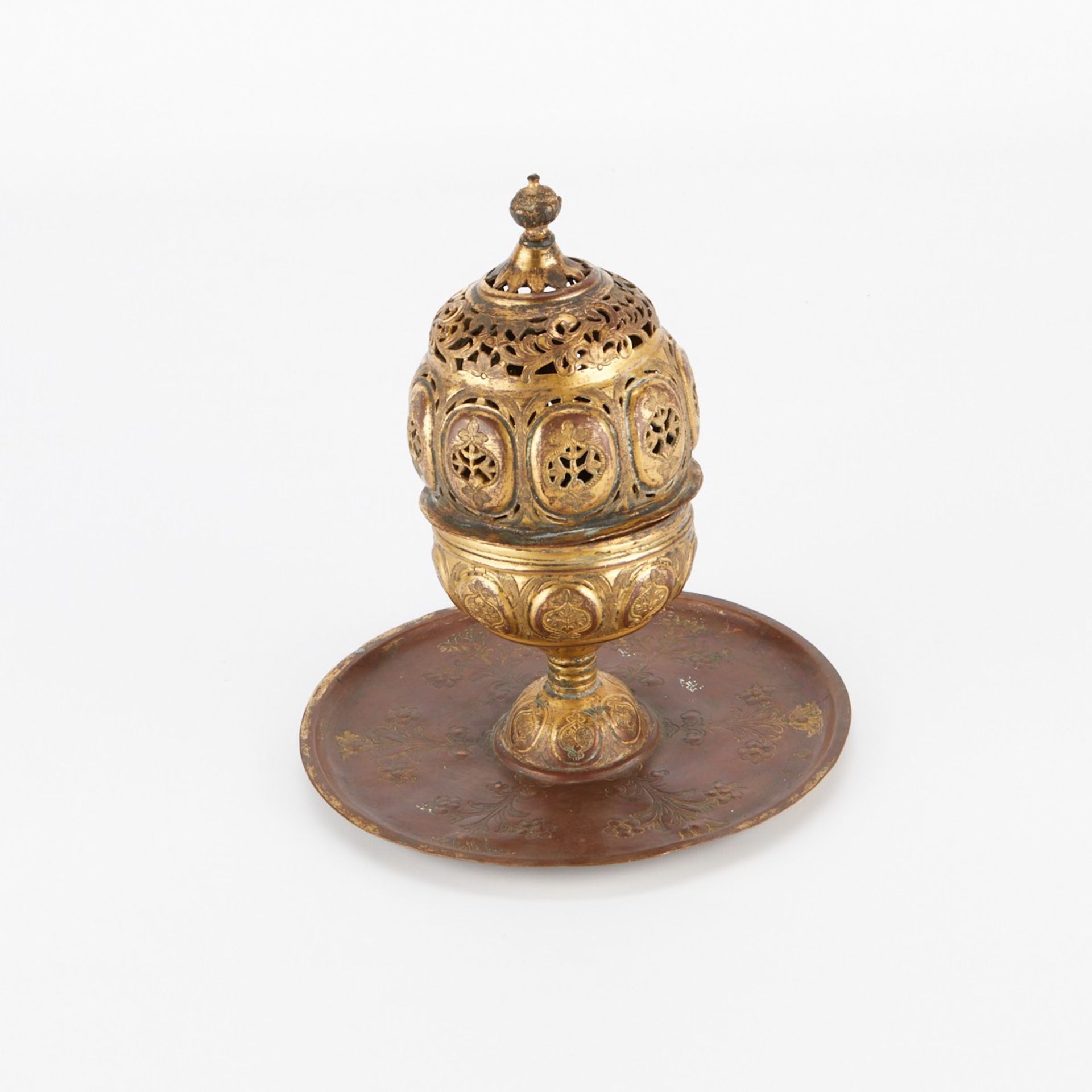 17th/18th c. Ottoman Gilt Copper Tombak Incense Burner - Image 5 of 7